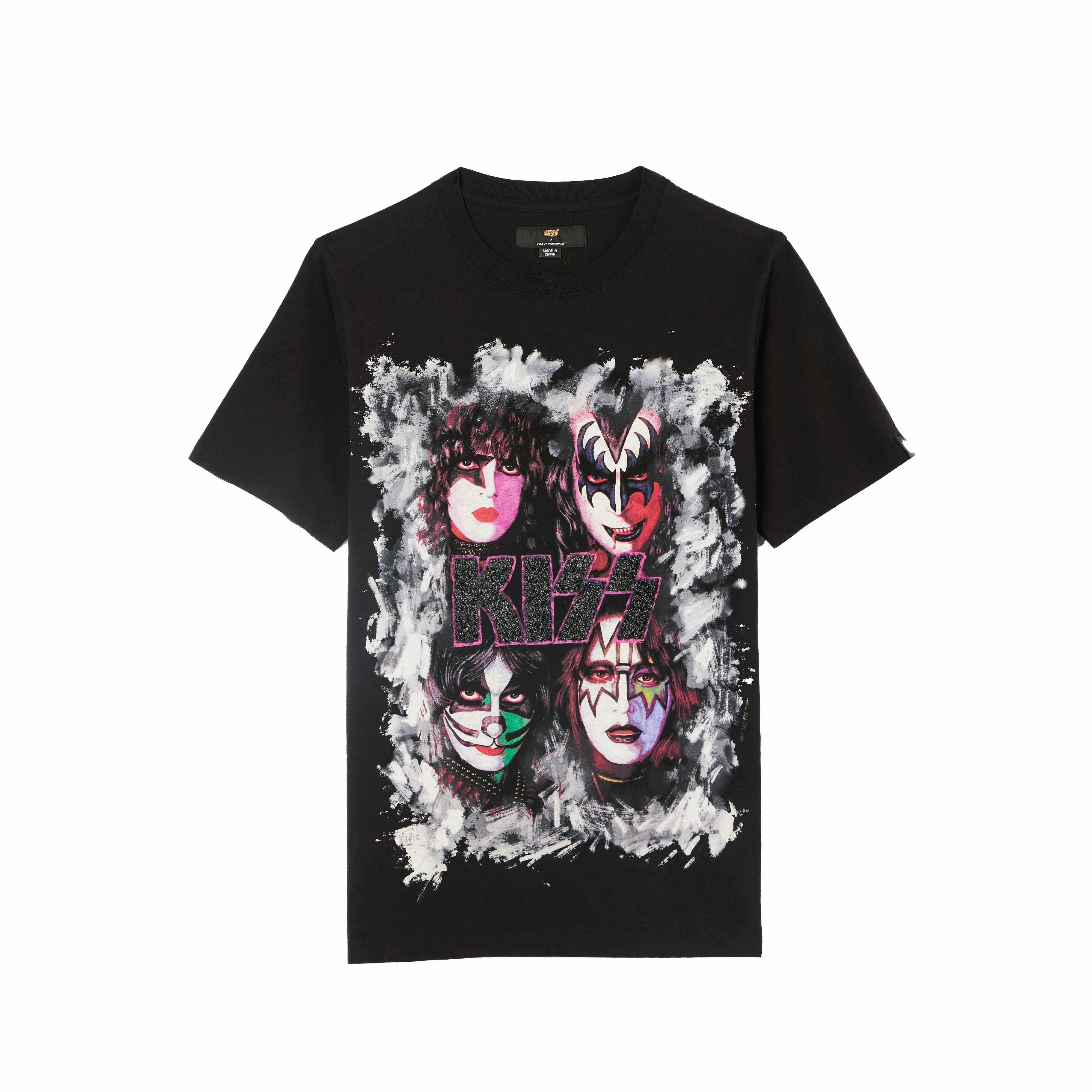 Cult's Heavyweight Short Sleeve Crew Neck Tee "Kiss Painted" in Black Stylish Wearable