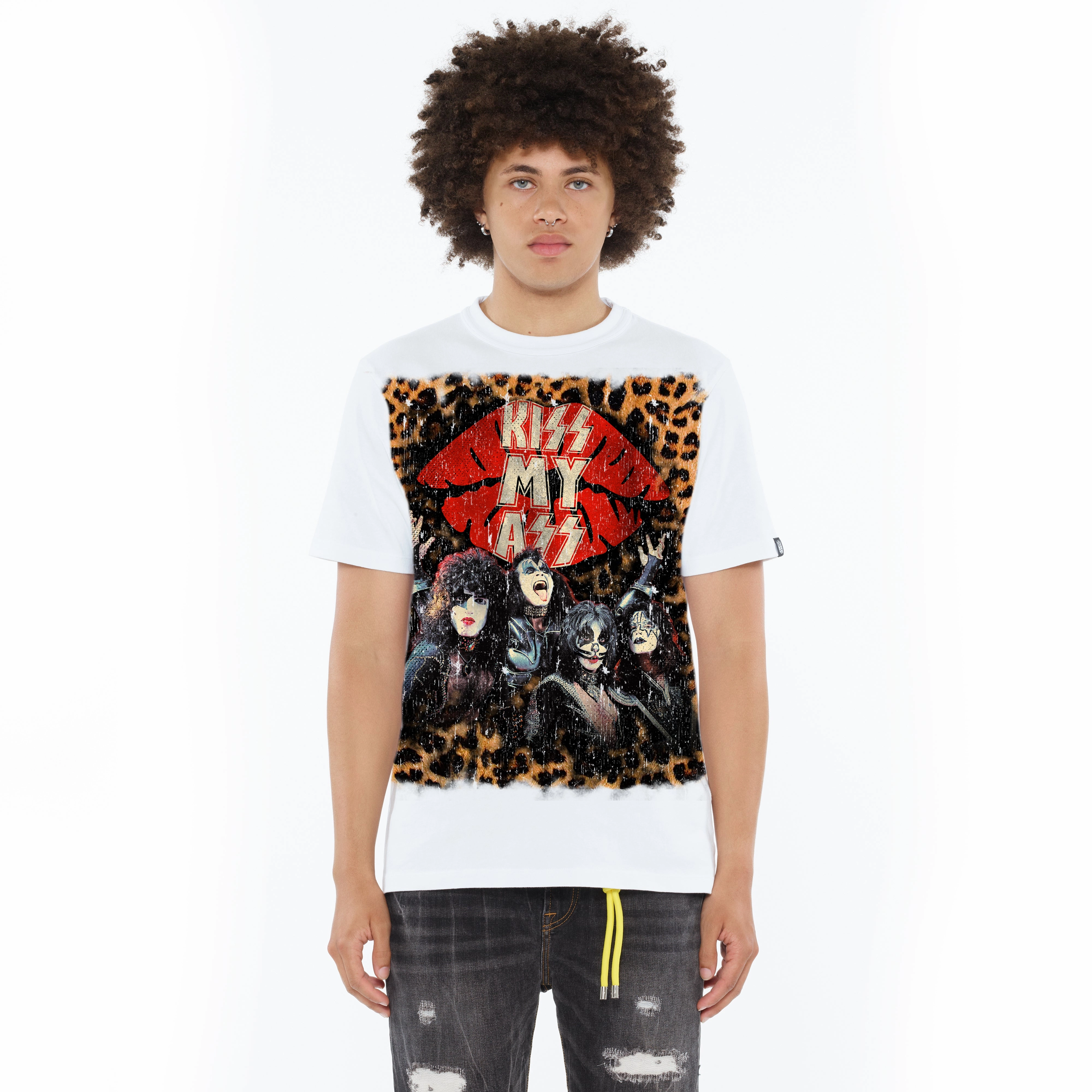 Chic Wearable Everyday Top Cult's Heavyweight Short Sleeve Crew Neck Tee "Kiss Rock N Roll" in White