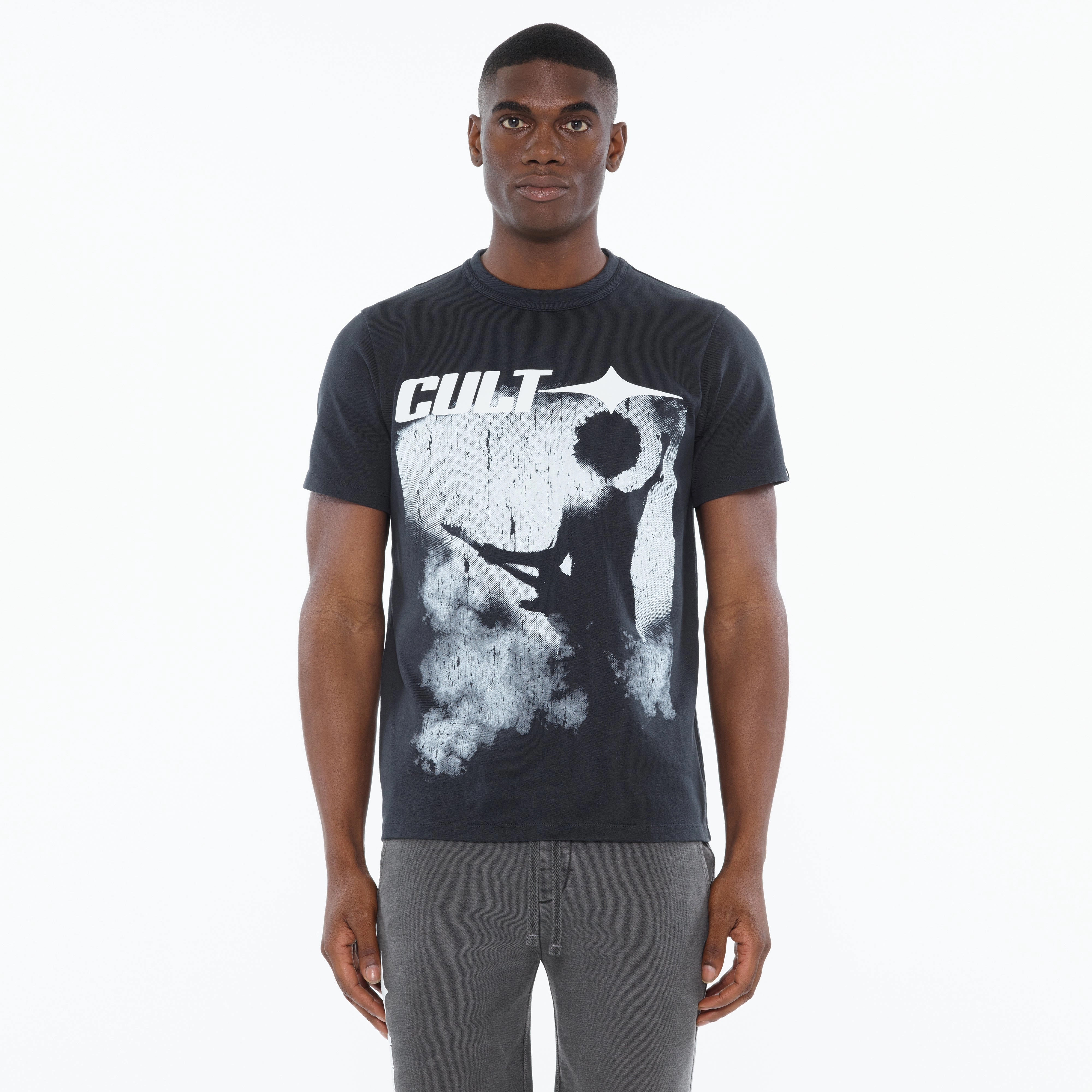 Cult's Heavyweight Short Sleeve Crew Neck Tee "More Than Music" in Steel Taped Neckline