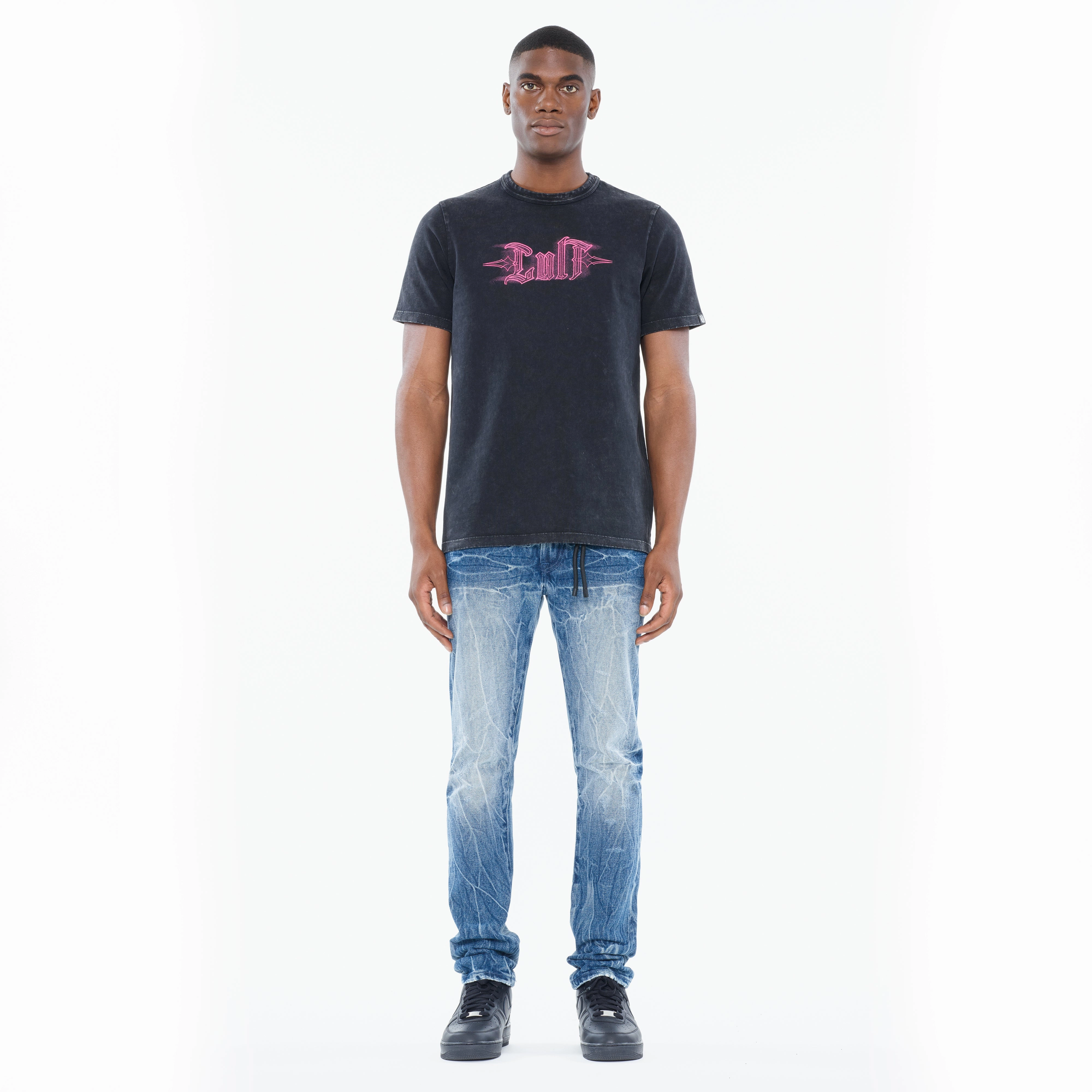 Cult's Heavyweight Short Sleeve Crew Neck Tee "Pinstripe Logo" in Winter White Valentine's Day