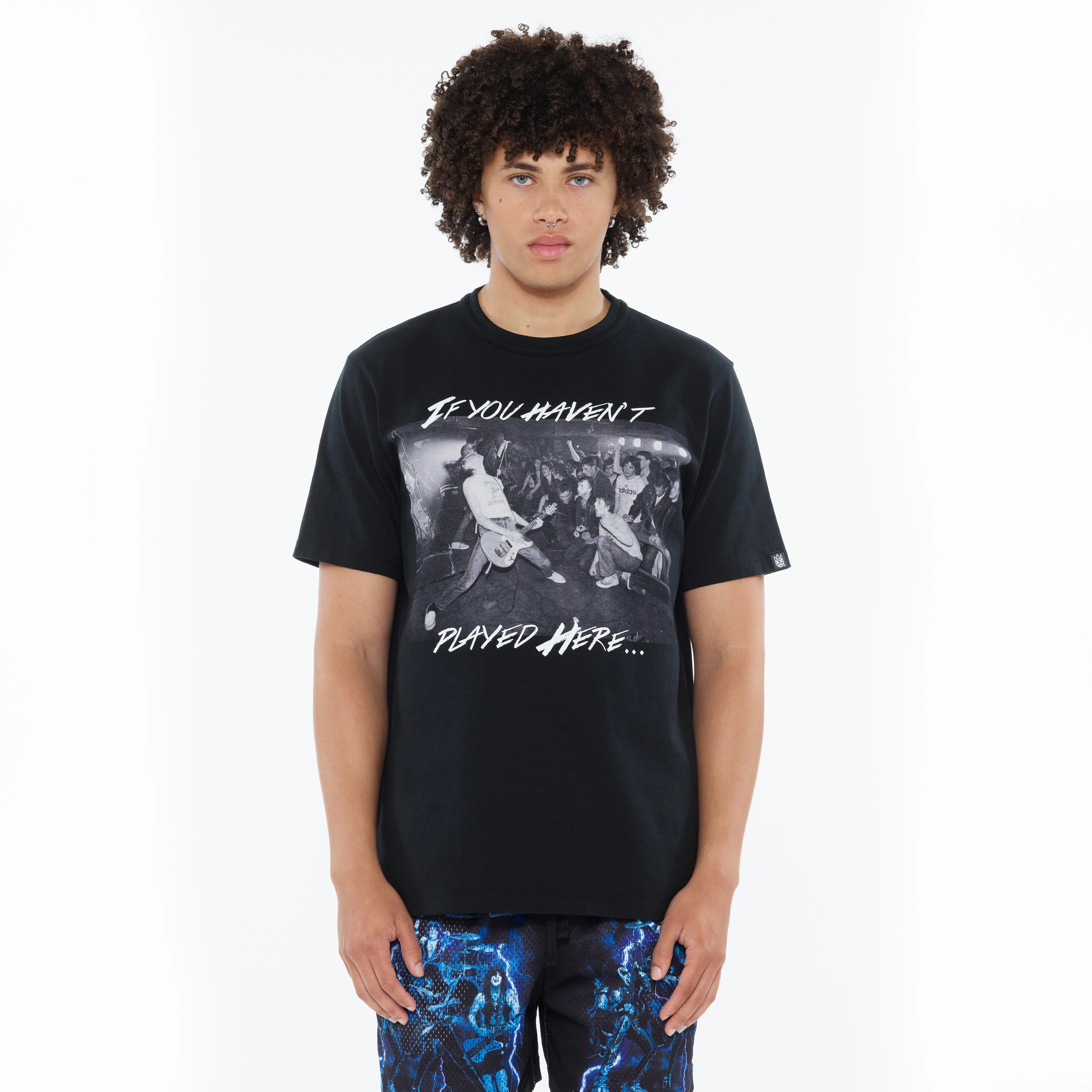 Soft and Stylish Cult's Heavyweight Short Sleeve Crew Neck Tee "Play Here" in Black