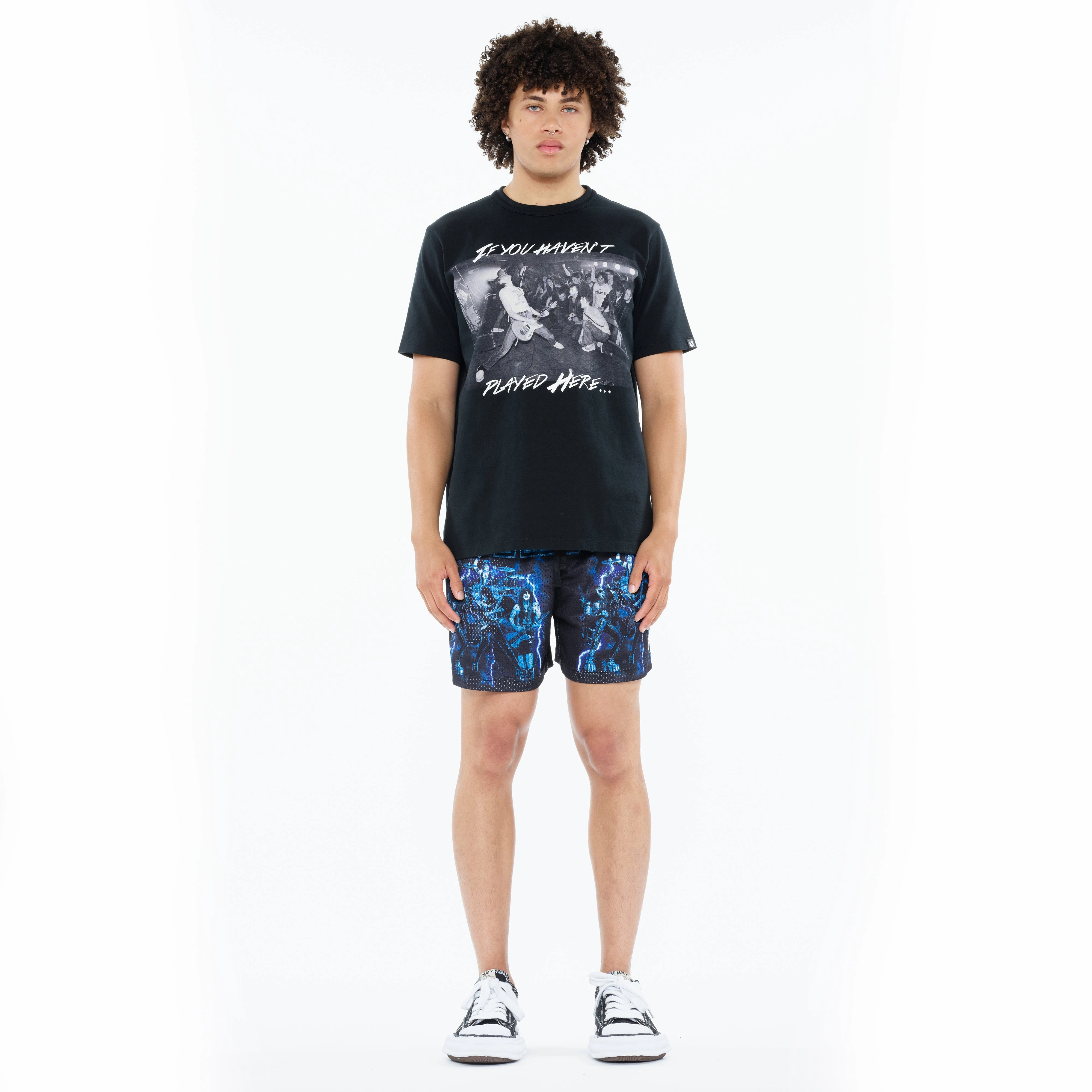 Cult's Heavyweight Short Sleeve Crew Neck Tee "Play Here" in Black Abstract print Relaxed Comfort Fit