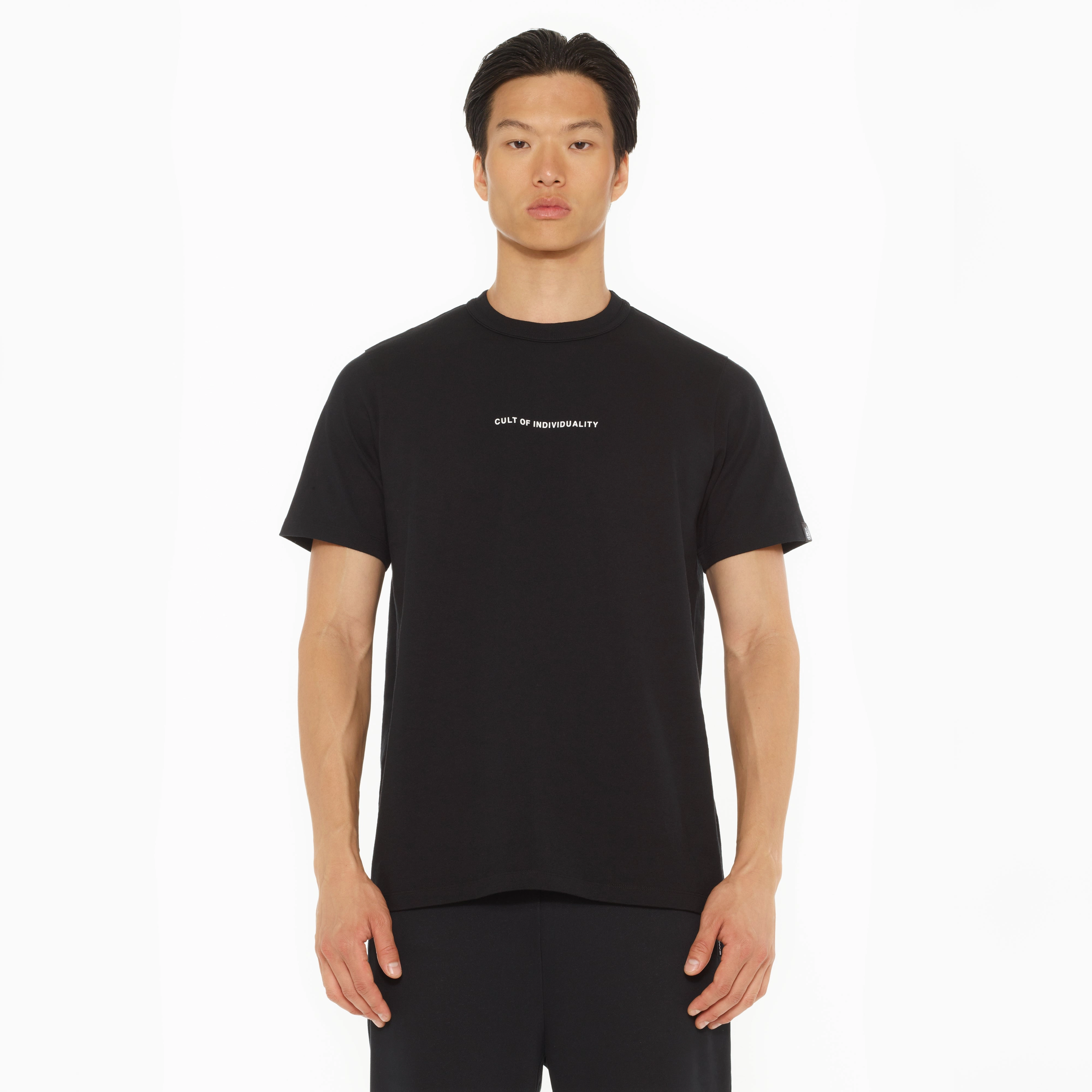 Smart Comfort Cult's Heavyweight Short Sleeve Crew Neck Tee "Shimuchan" Logo in Black