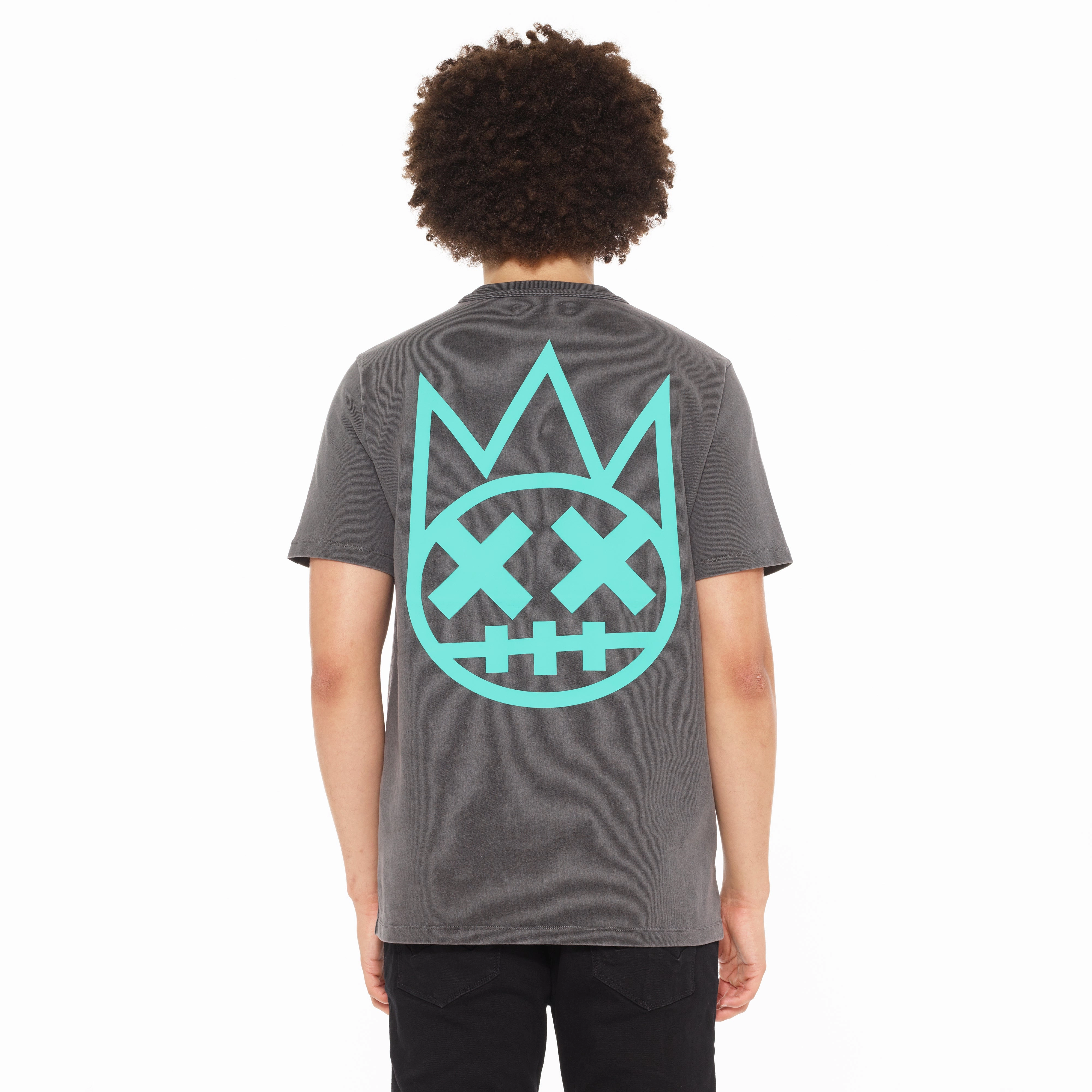 Geometric Print Cult's Heavyweight Short Sleeve Crew Neck Tee "Shimuchan" Logo in Steel