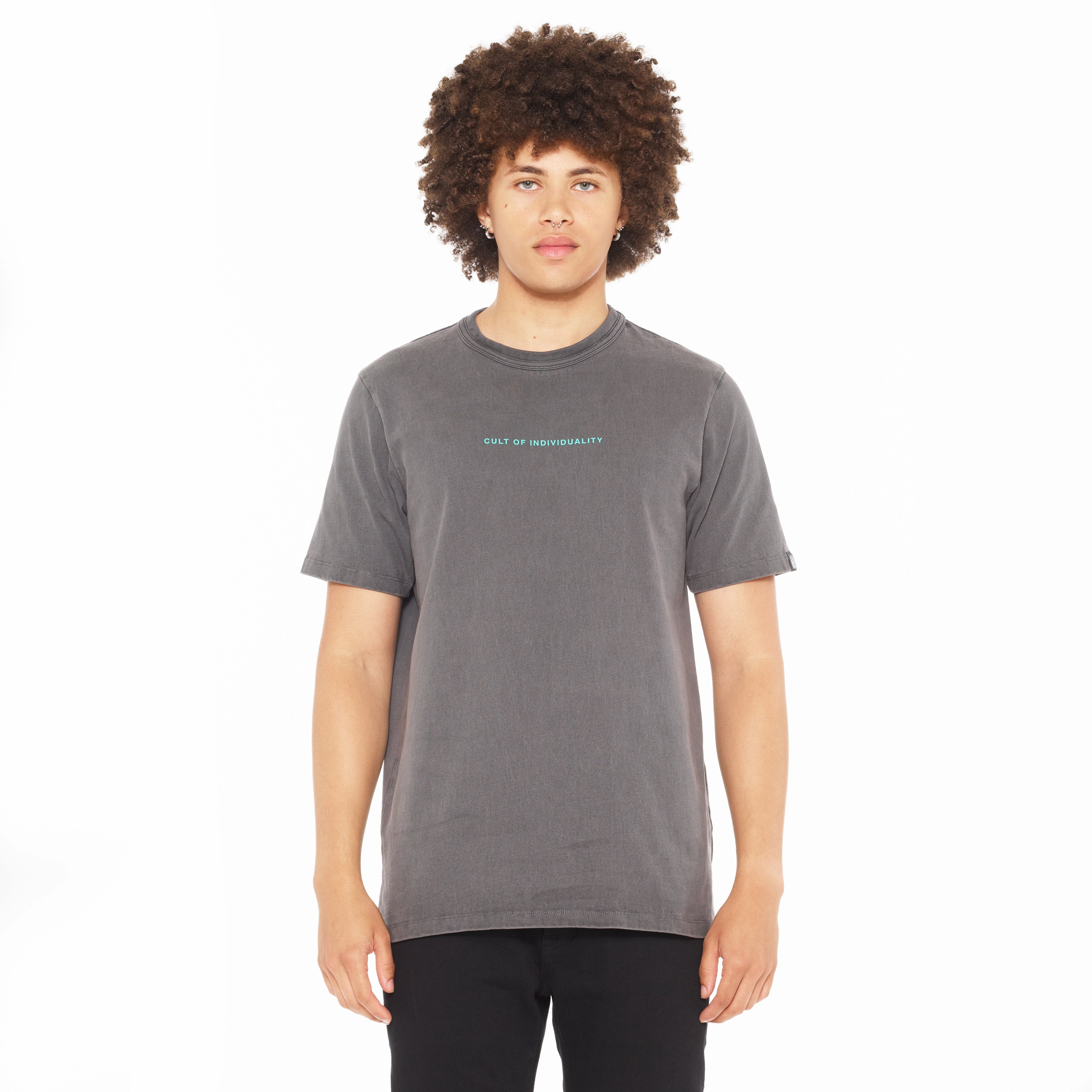 Sporty and Stylish Breathable Wearable Cult's Heavyweight Short Sleeve Crew Neck Tee "Shimuchan" Logo in Steel