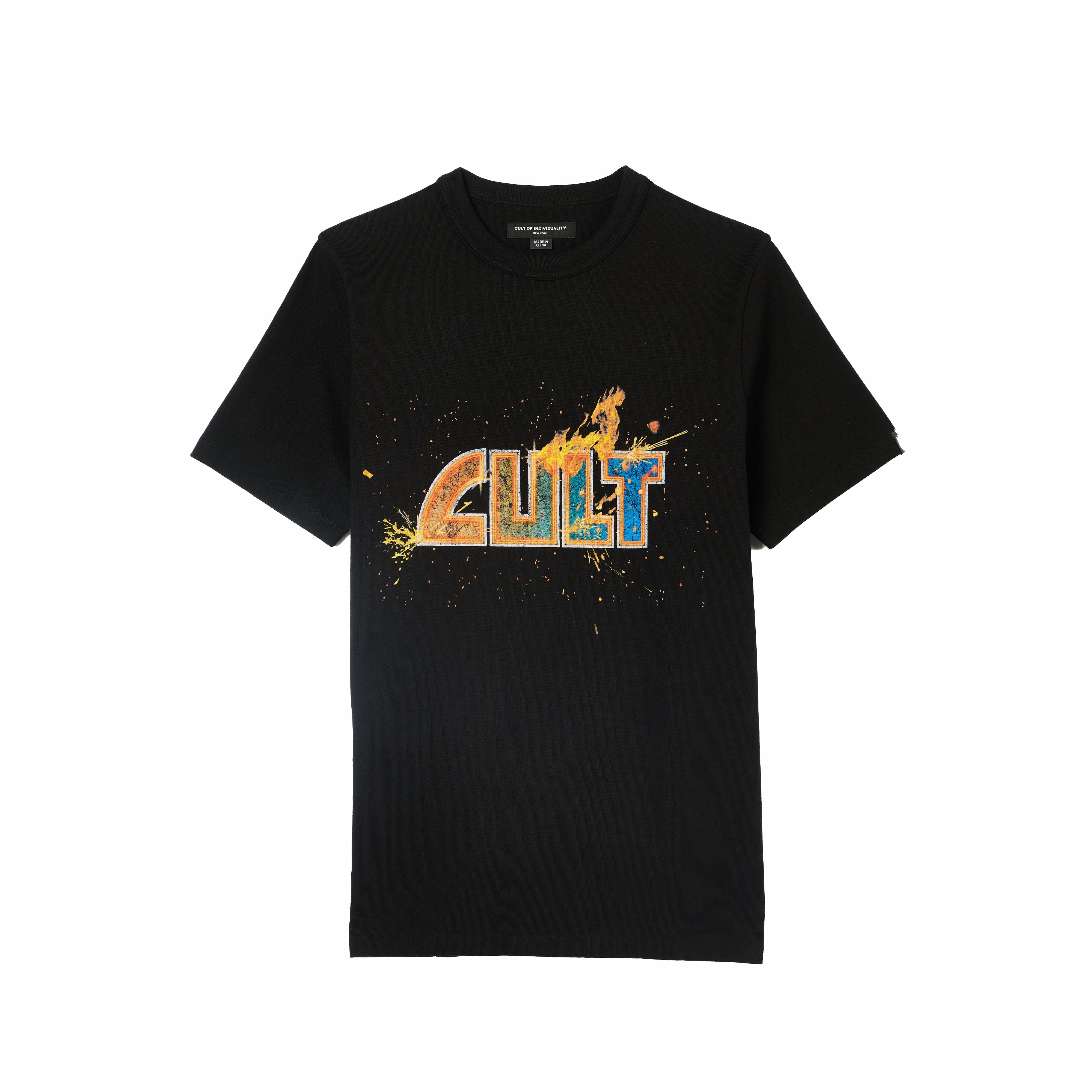 Cult's Heavyweight Short Sleeve Crew Neck Tee "Steel Forged Logo" in Black Trendy Wearable Quick Fit Performance