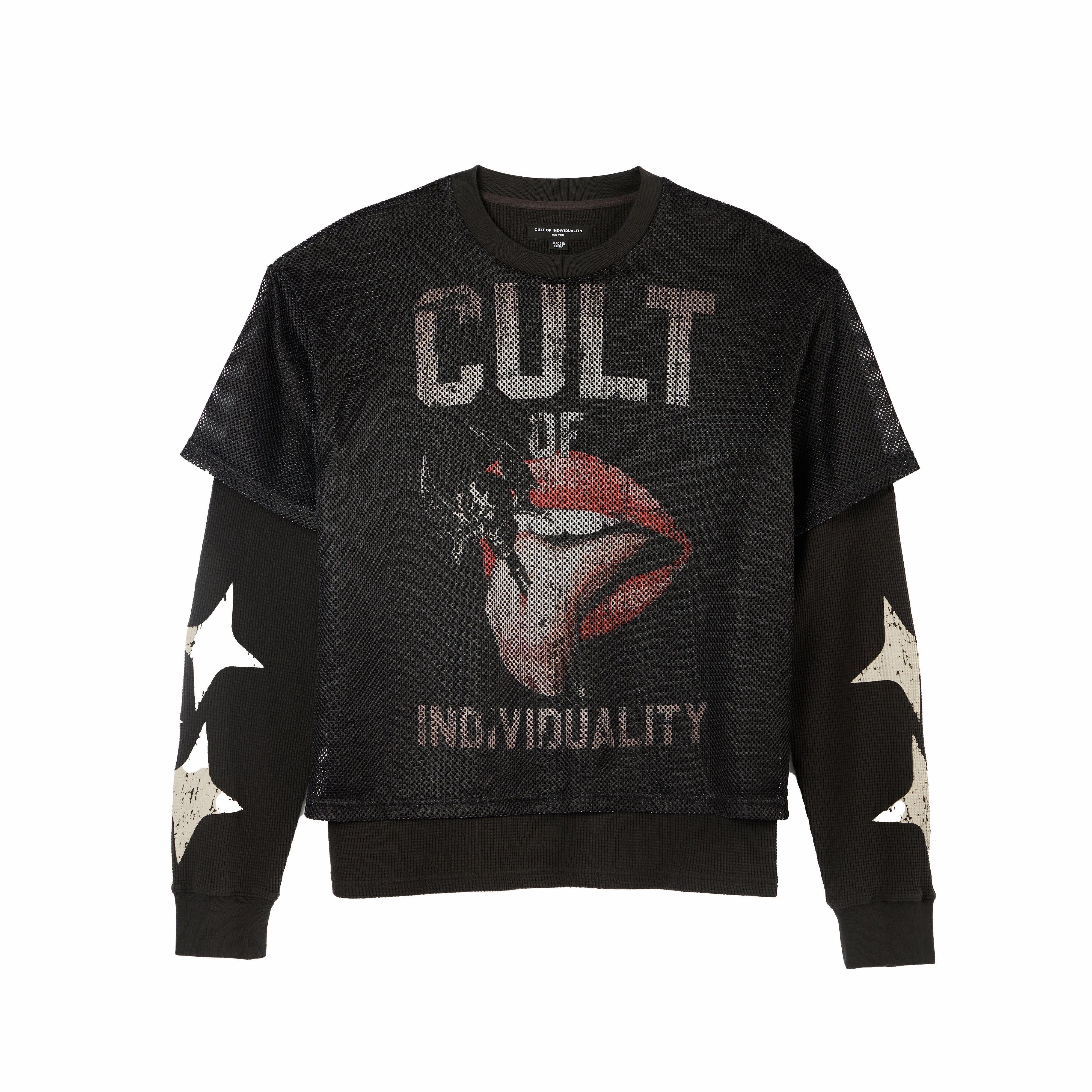 Stylish Layer Look Cult's Long Sleeve Thermal With Mesh Shirt in Steel