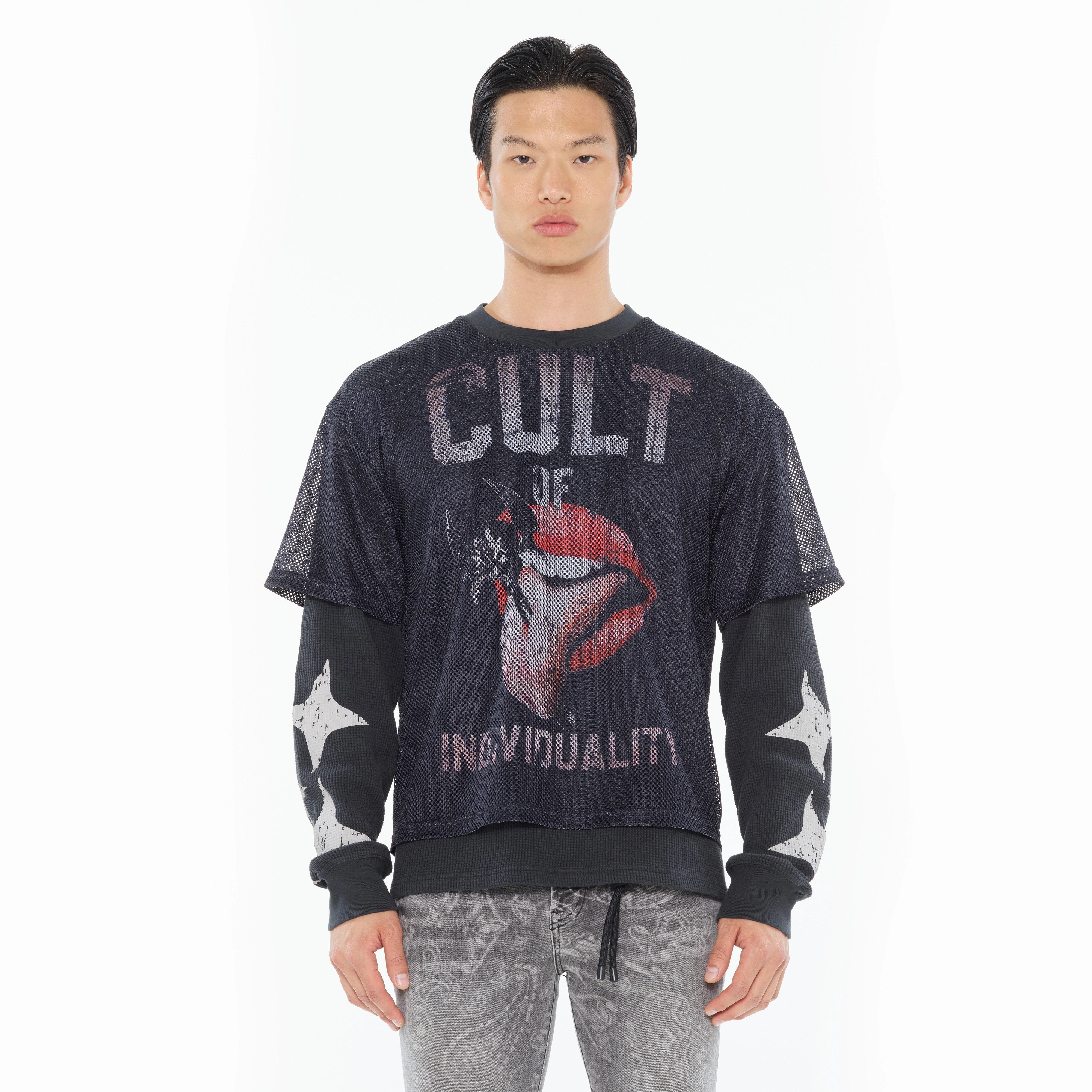 Cult's Long Sleeve Thermal With Mesh Shirt in Steel Casual Flex Wear