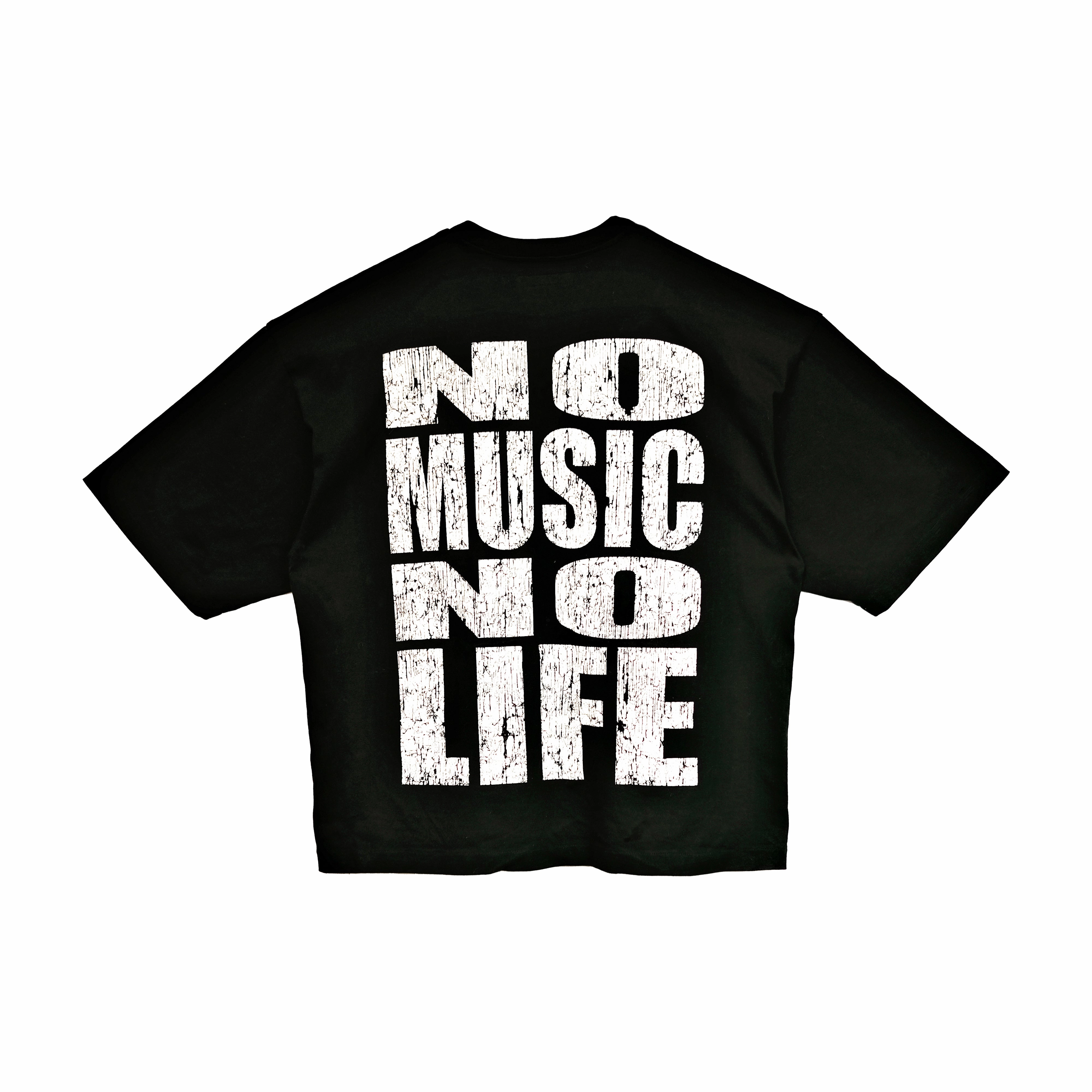 Cult's Oversized Heavyweight Boxy Short Sleeve Crew Neck Tee "No Music No Life" in Black Garment Dyed Technique Casual All-Day