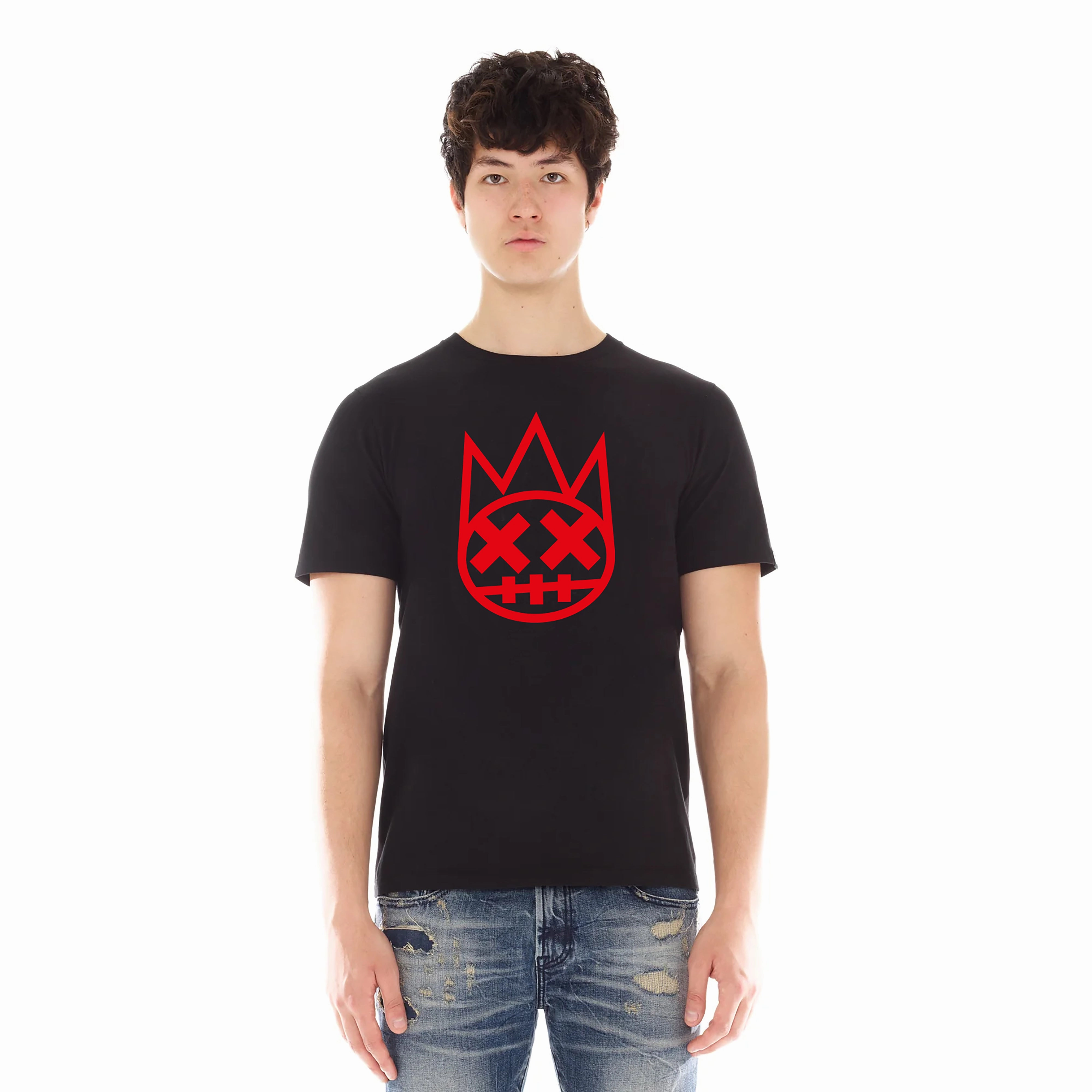 Boat neck style Award-winning Cult's Red Shimuchan Short Sleeve Crew Neck Tee in Black