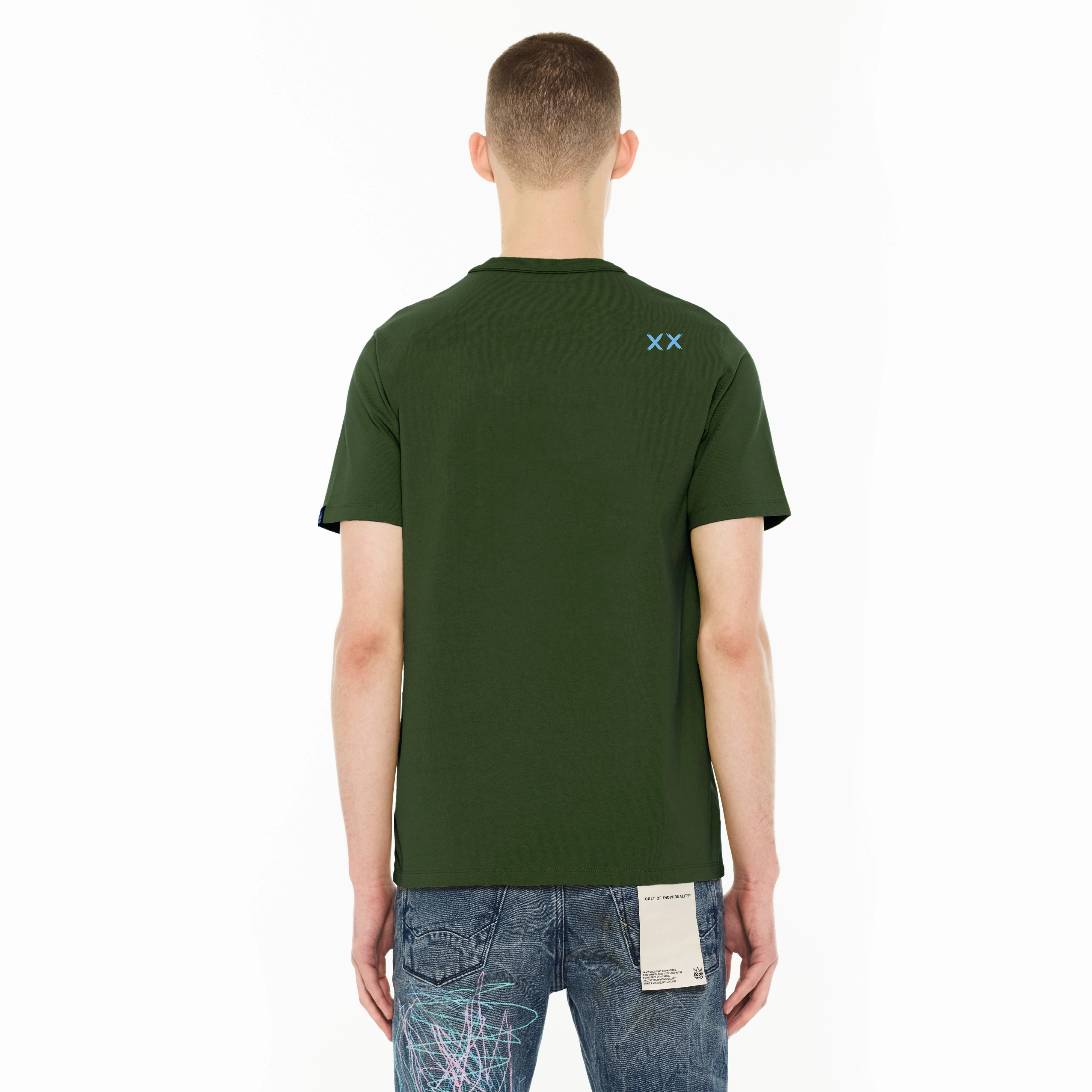 GentleWashResistance Chic Design Cult's S/S Crew Neck Logo Tee in Frosty Spruce