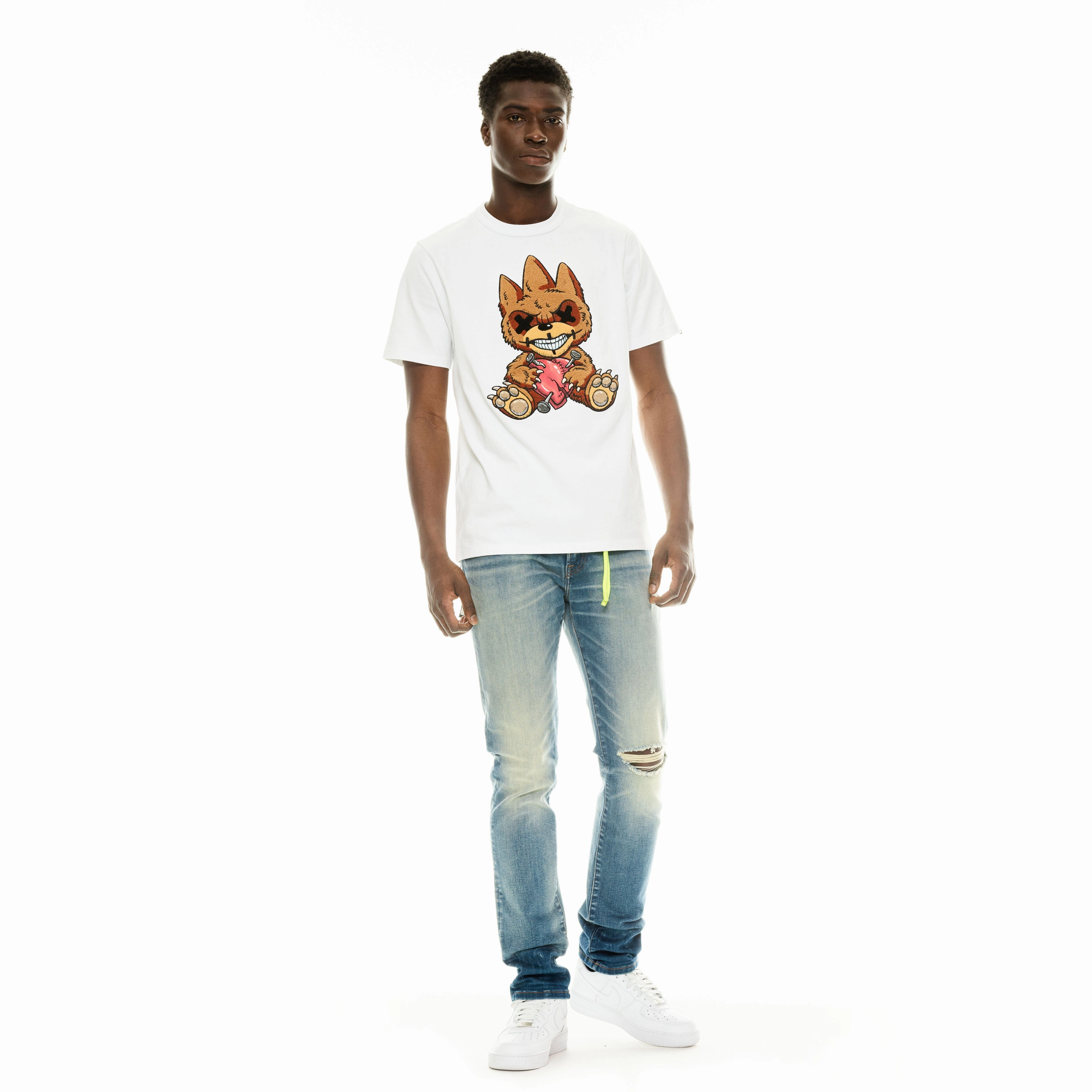 Eco Friendly Production Cult's Short Sleeve Crew Neck Tee "Heart Broken" in White