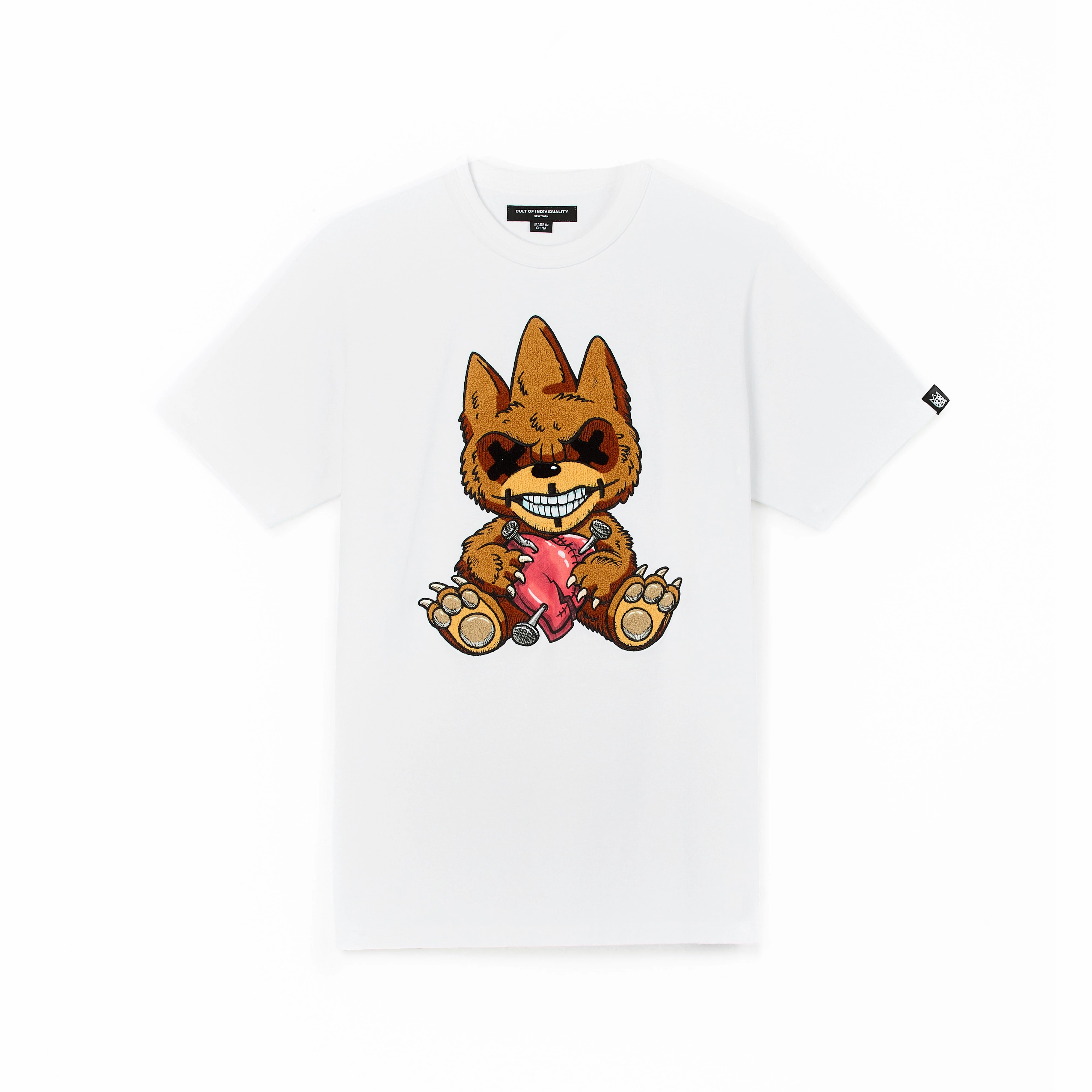 Floral Pattern Cult's Short Sleeve Crew Neck Tee "Heart Broken" in White