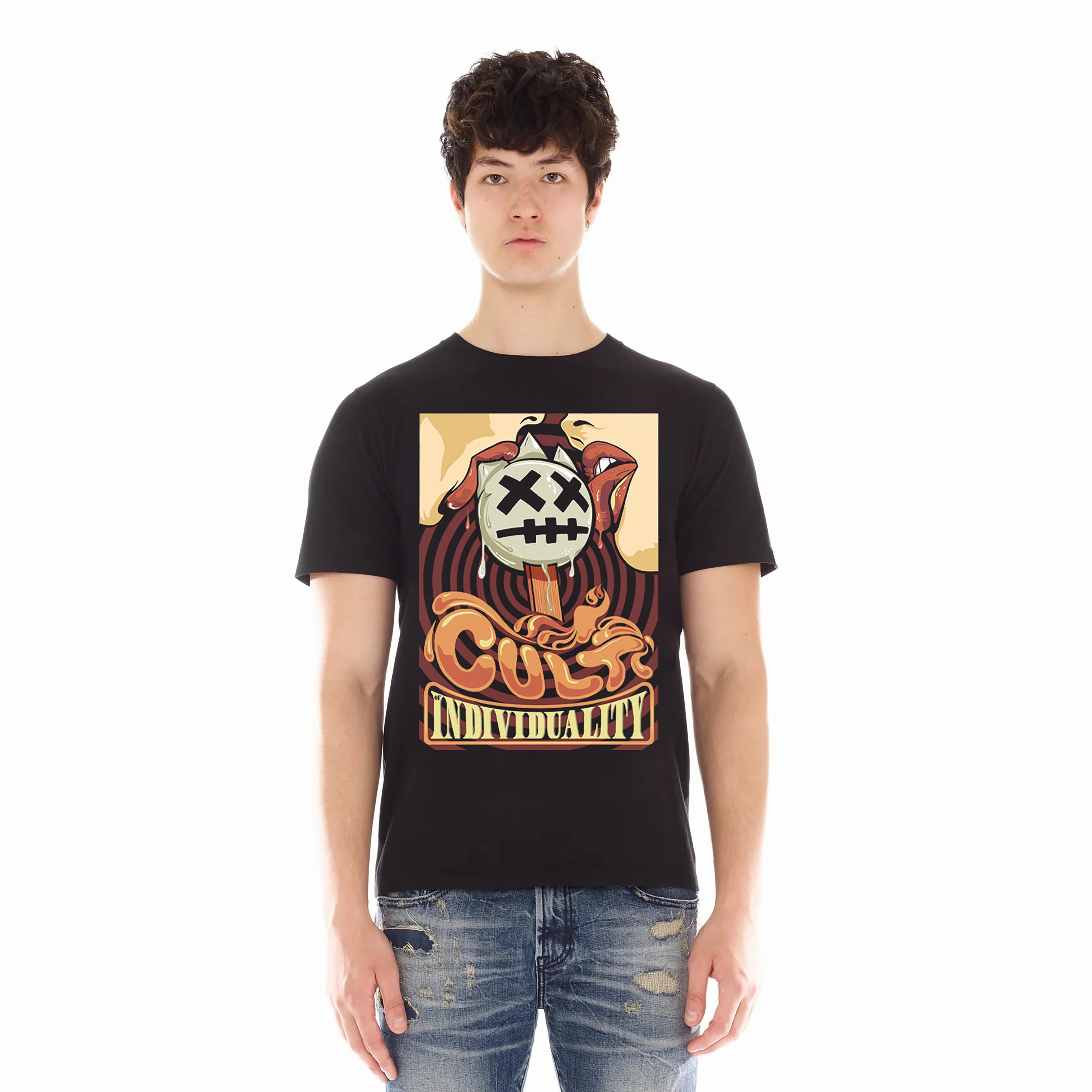 Cult's Short Sleeve Crew Neck Tee "Lollipop" in Black Fashionable Piece