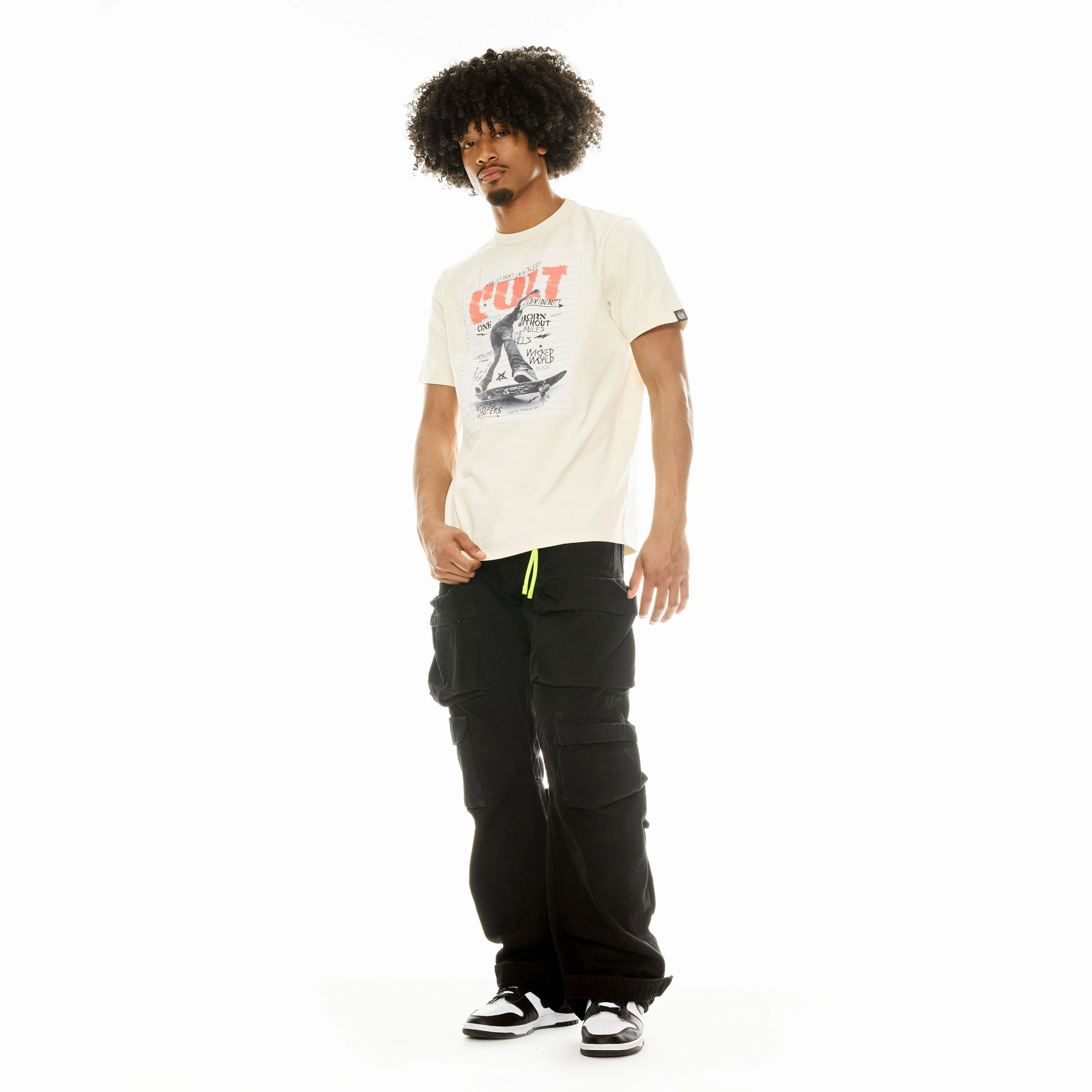 Round neck simplicity Skin Friendly Lining Cult's Short Sleeve Crew Neck Tee "LSD" in Winter White