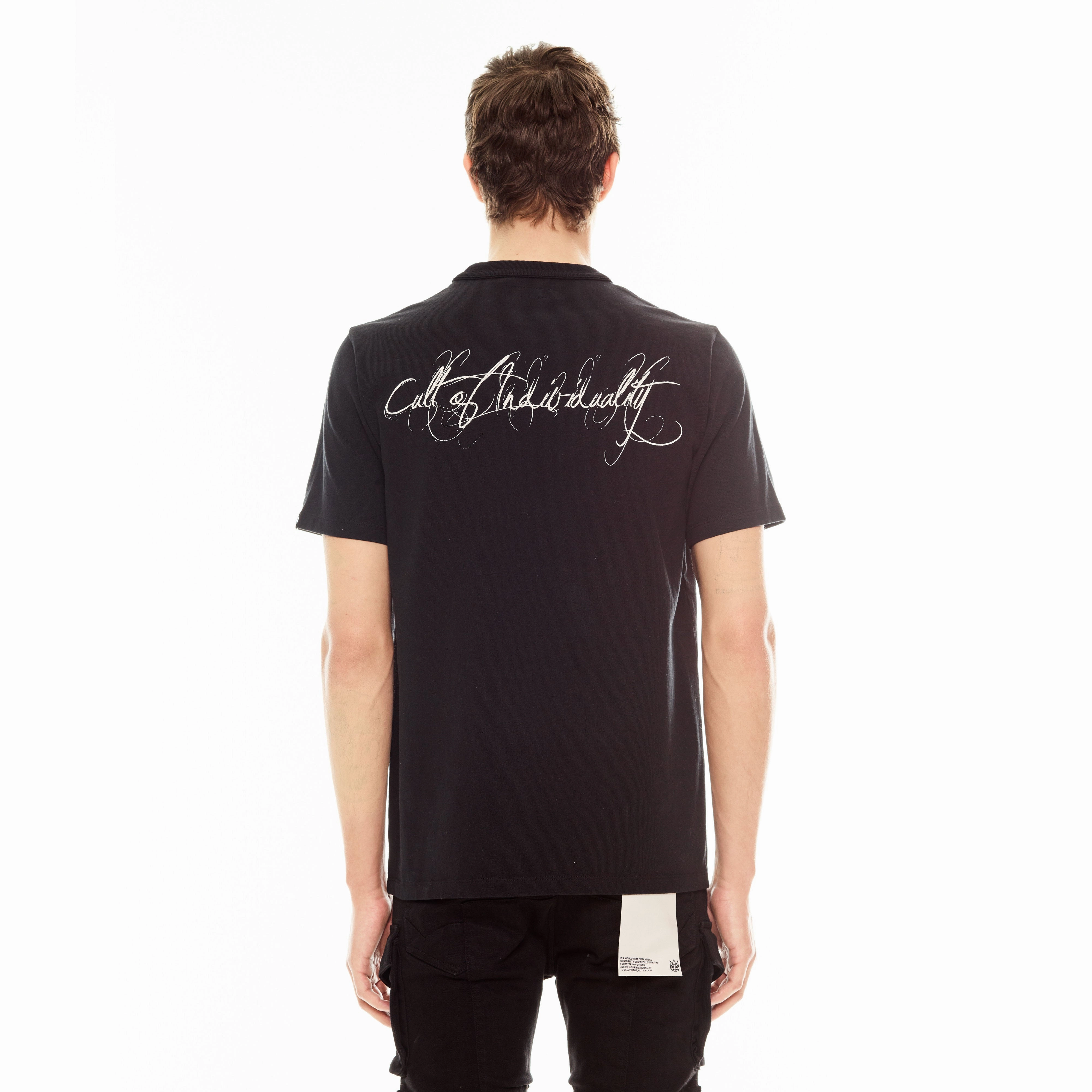 Cult's Short Sleeve Crew Neck Tee "Smoke" in Black suitable for all genders Sporty Layer Look