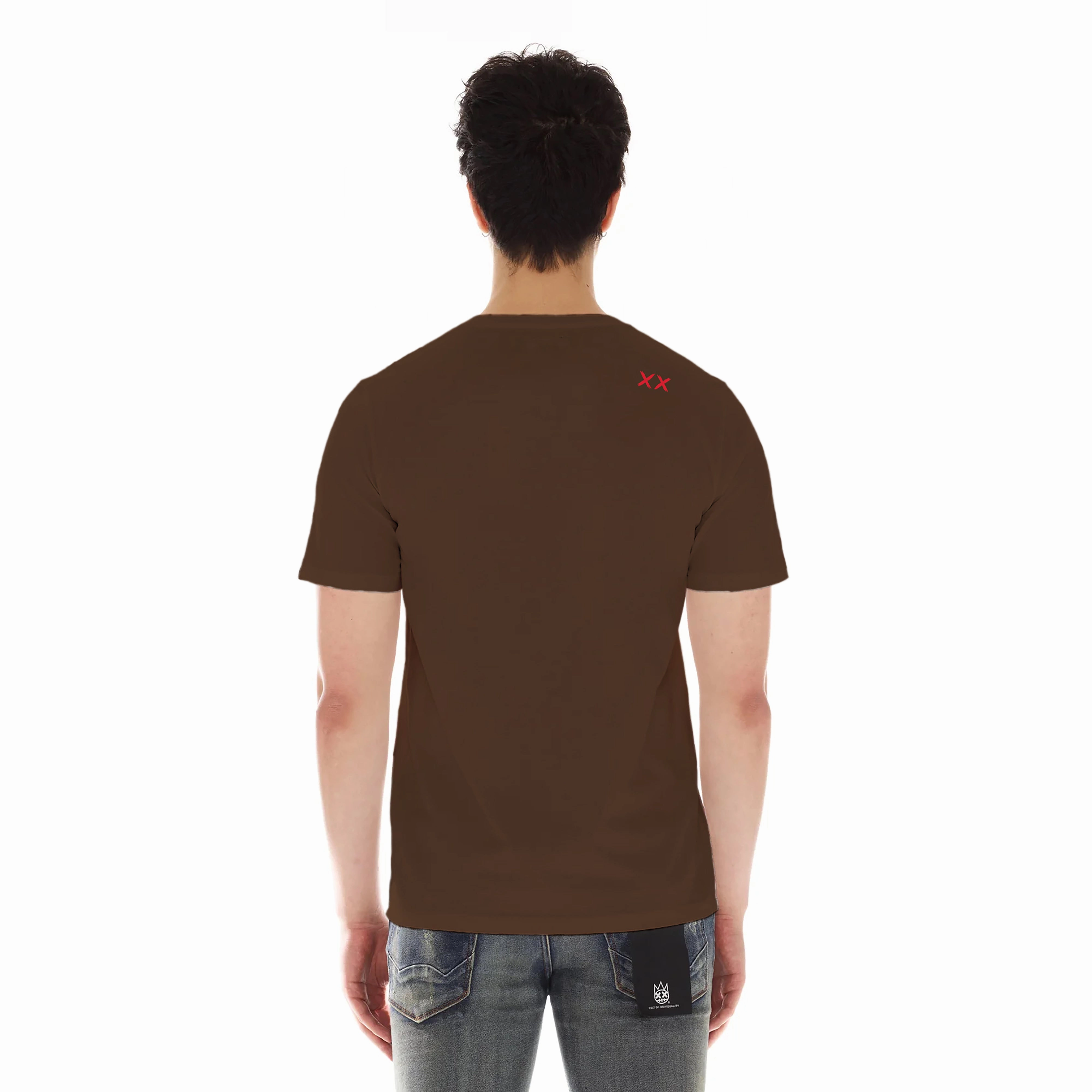 Cult's Short Sleeve Crew Neck Tee "Zany Face" in Brown Casual Style