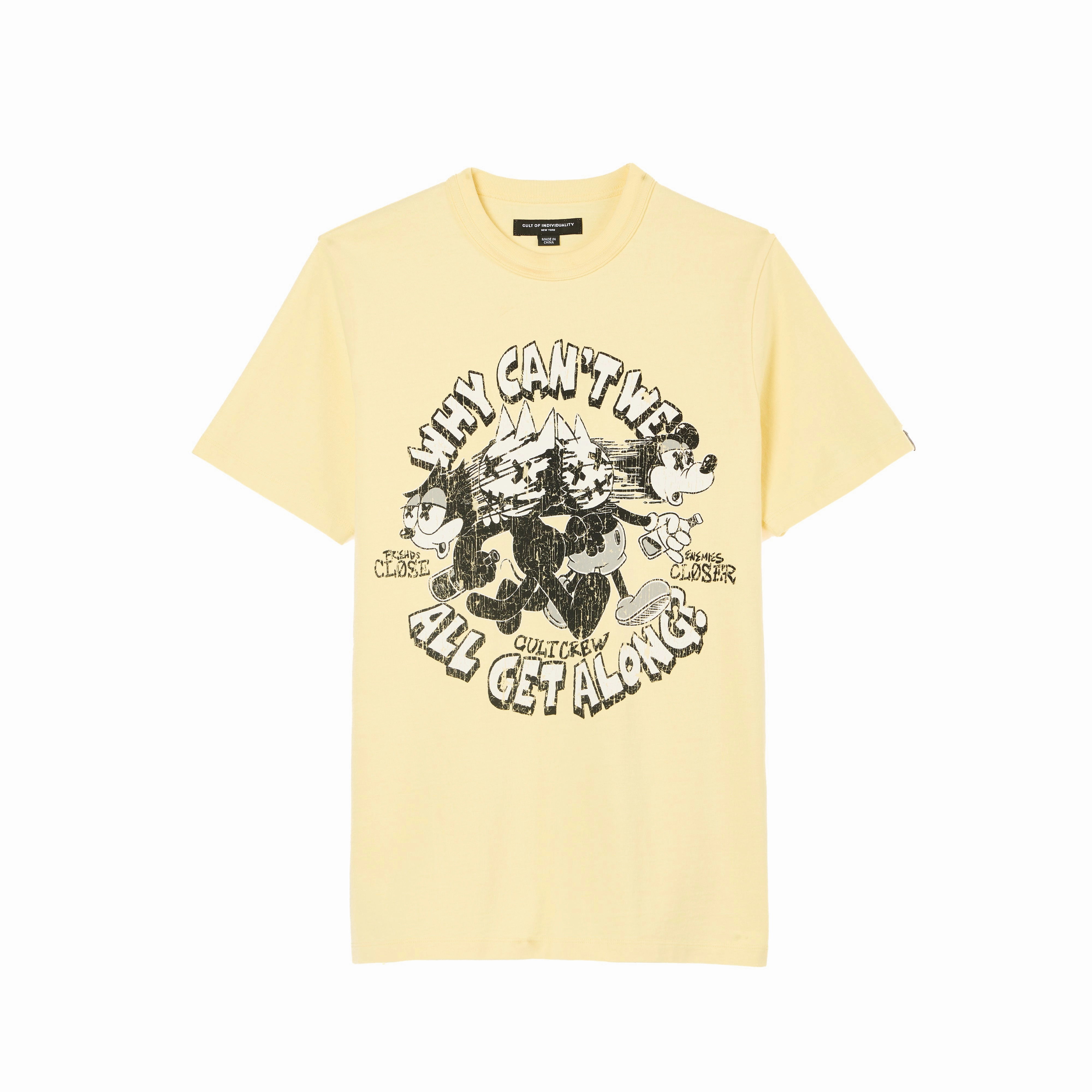 Essential Clothing Cult's Heavyweight Short Sleeve Crew Neck Tee "Get Along" in Banana
