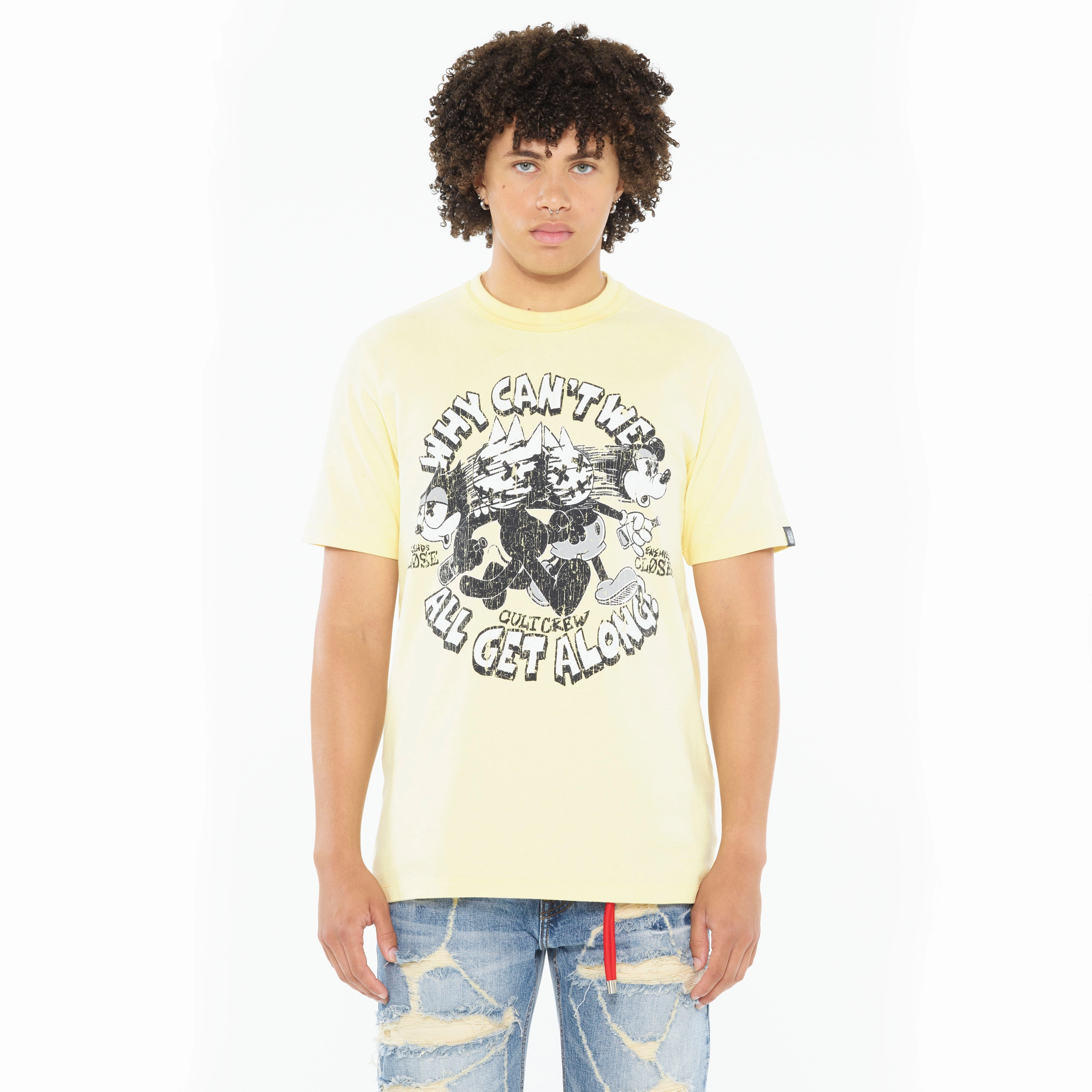 Cult's Heavyweight Short Sleeve Crew Neck Tee "Get Along" in Banana Adult Wear