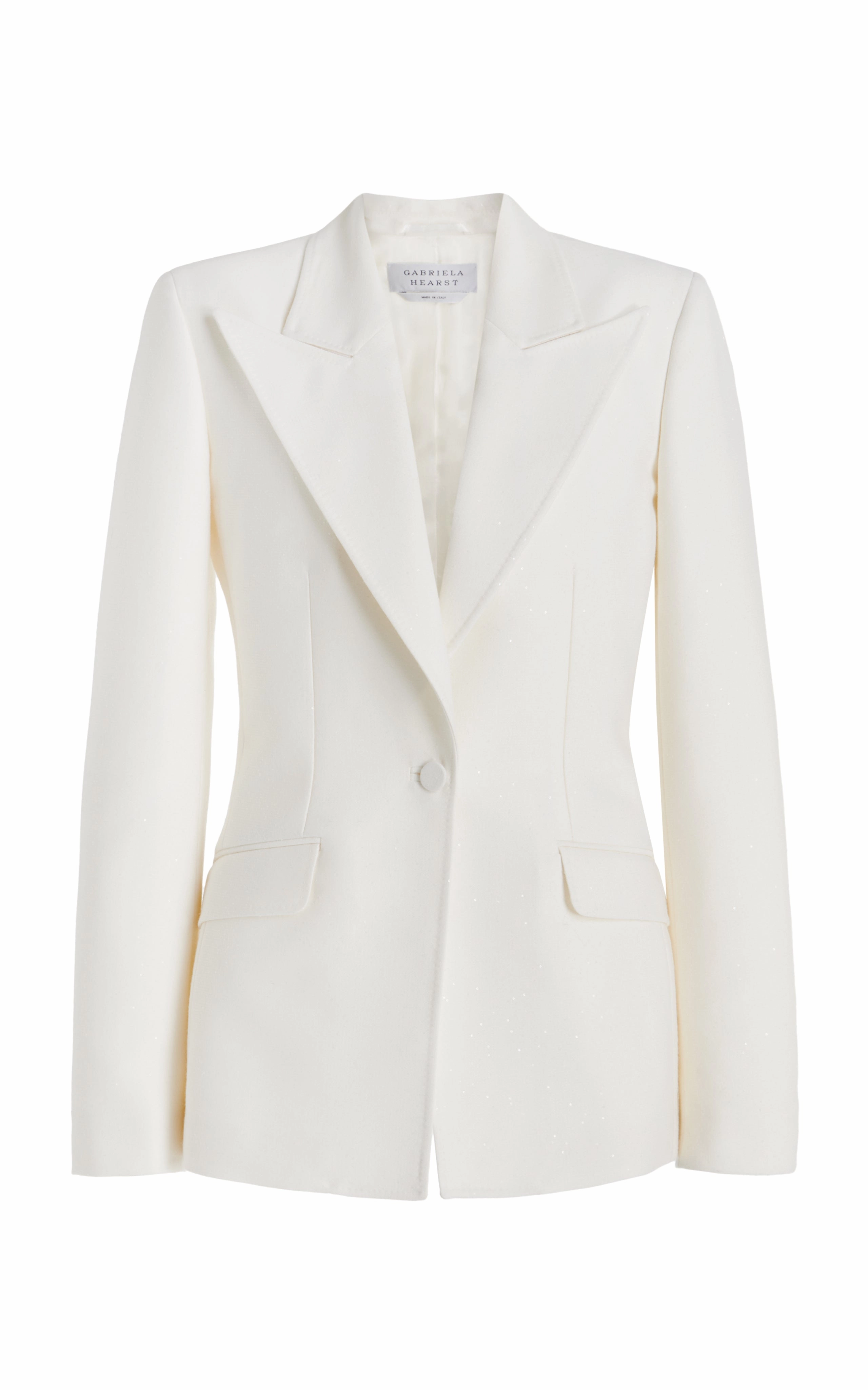 Leiva Sequin Blazer in Ivory Virgin Wool Perfect Construction Layered Style