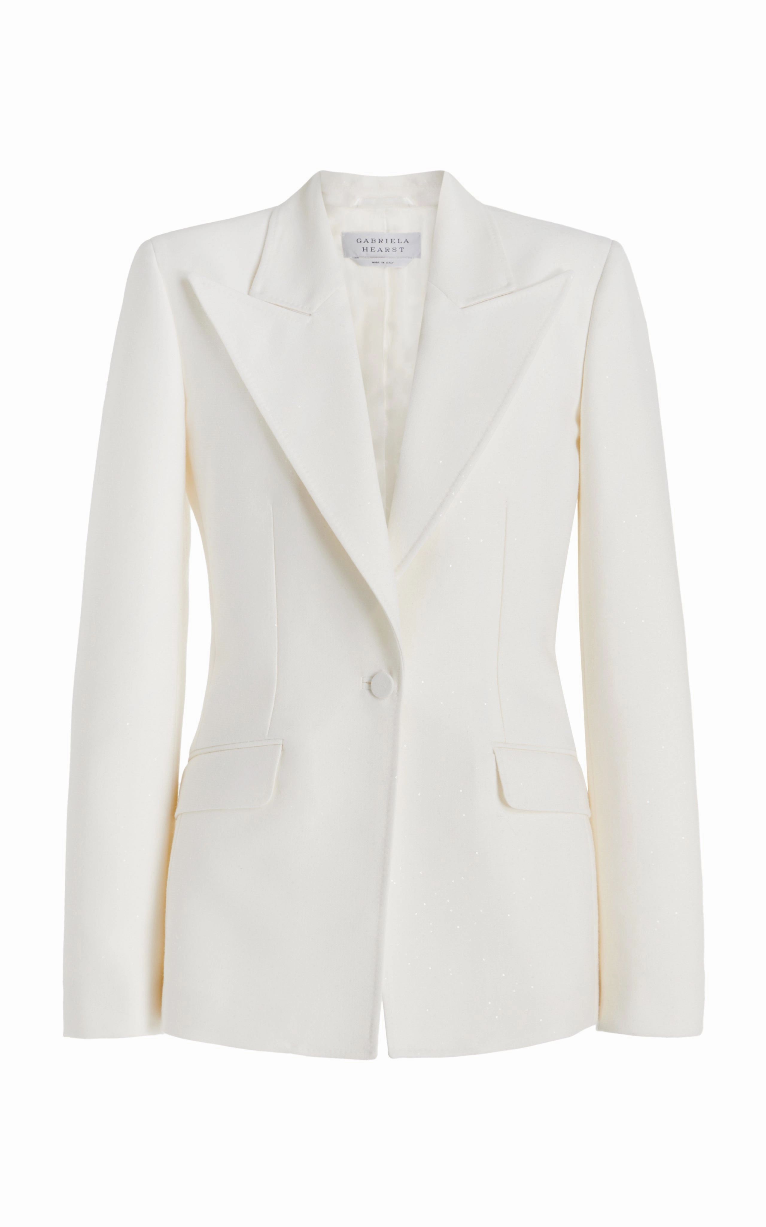 Luxury Office Style Leiva Sequin Blazer in Ivory Virgin Wool