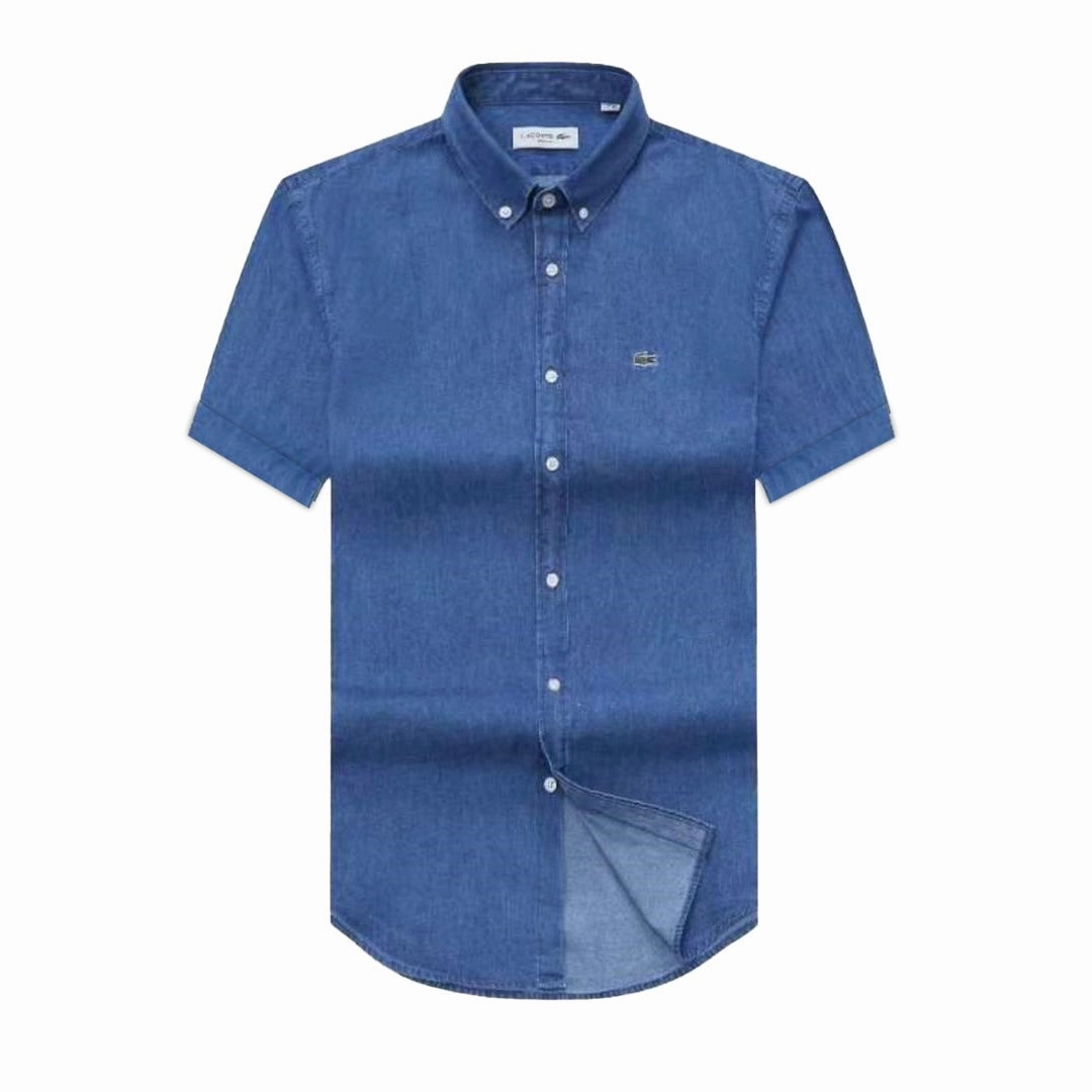 Lacoste Denim Short Sleeve Men Shirt Neutral Tones Snag Free Surface