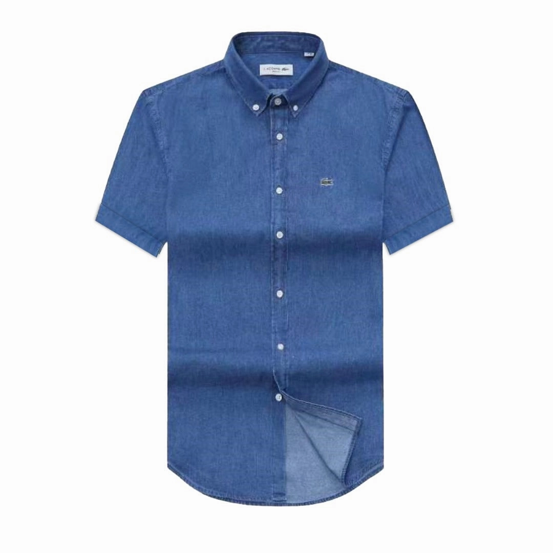 Abrasion Resistant Edging Lacoste Denim Short Sleeve Men Shirt