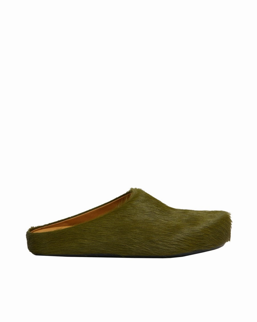 Long-Hair Leather Fussbett Mules ?C Green Toe Free Supportive Fit