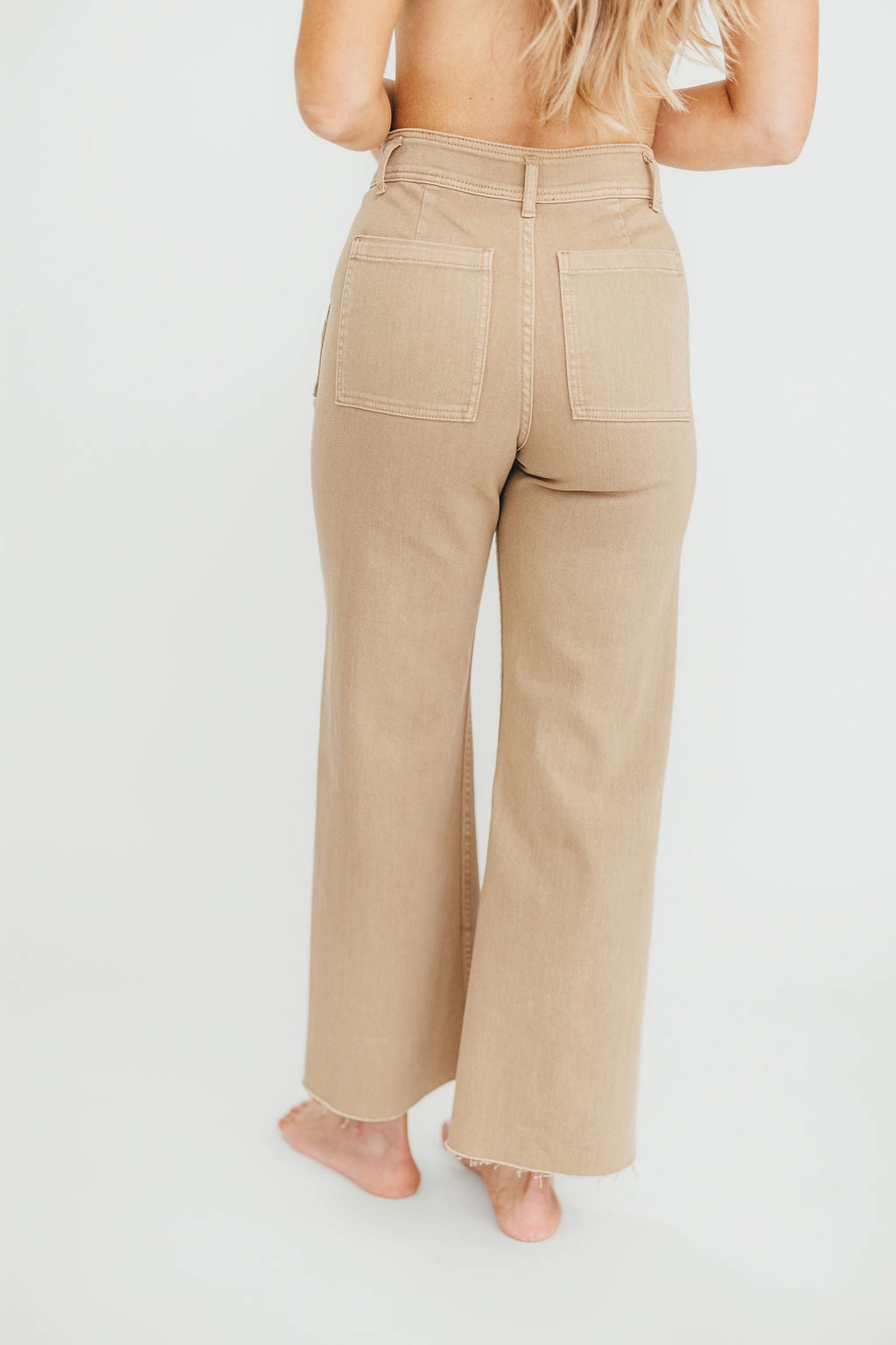Weighted Hemline Dean Dye & Wash Cotton Stretch Wide-Leg Pants in Artichoke