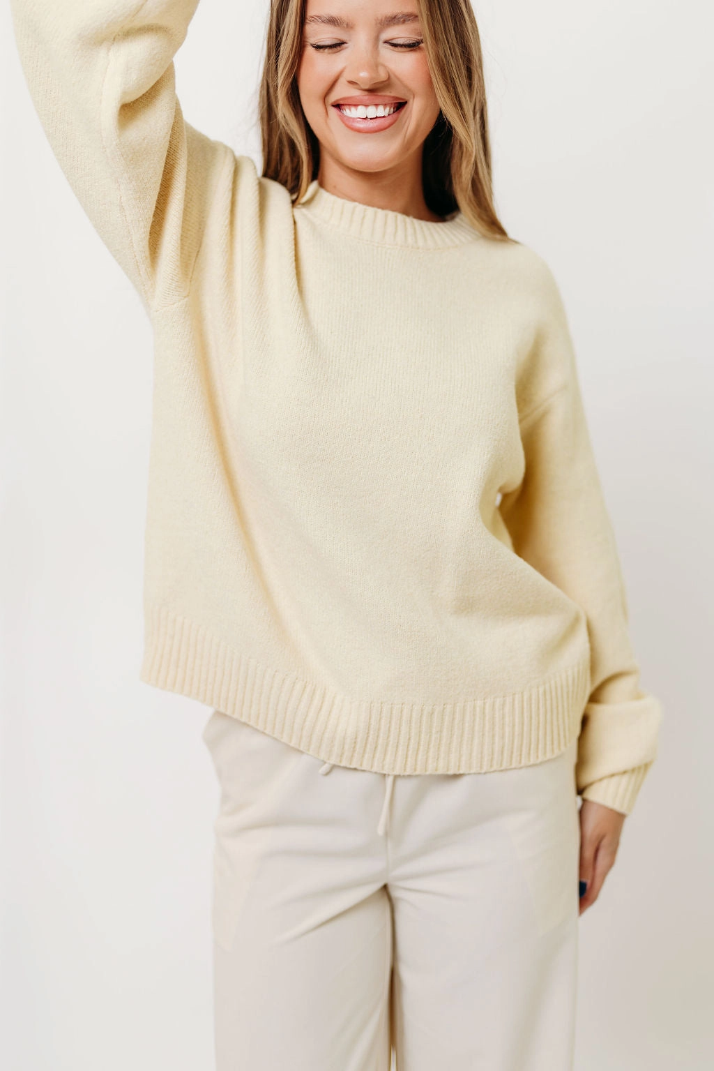 Layered Neckline Details Desiree Sweater in Mellow Yellow