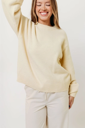 Layered Neckline Details Desiree Sweater in Mellow Yellow