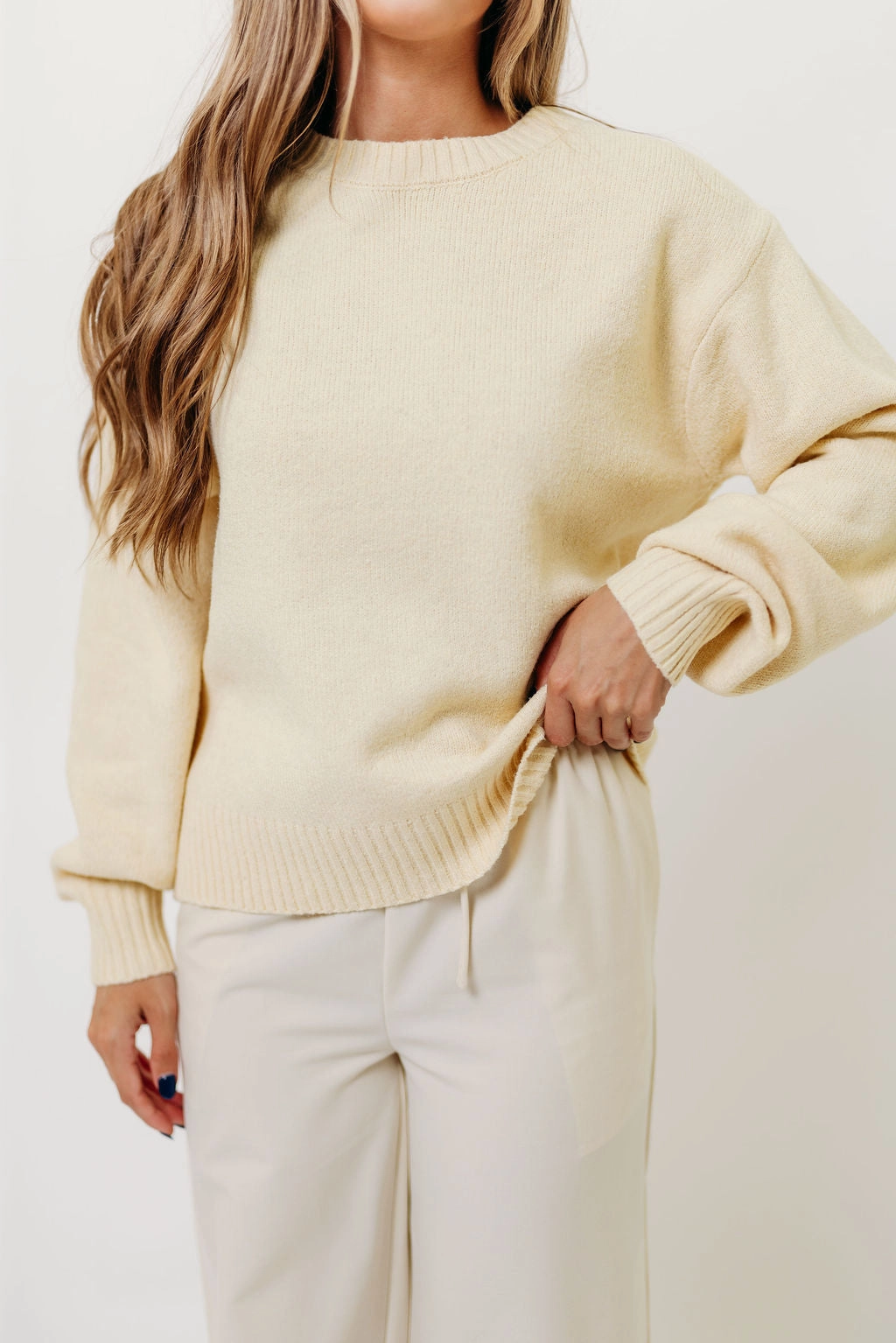 Desiree Sweater in Mellow Yellow AdjustableClosure