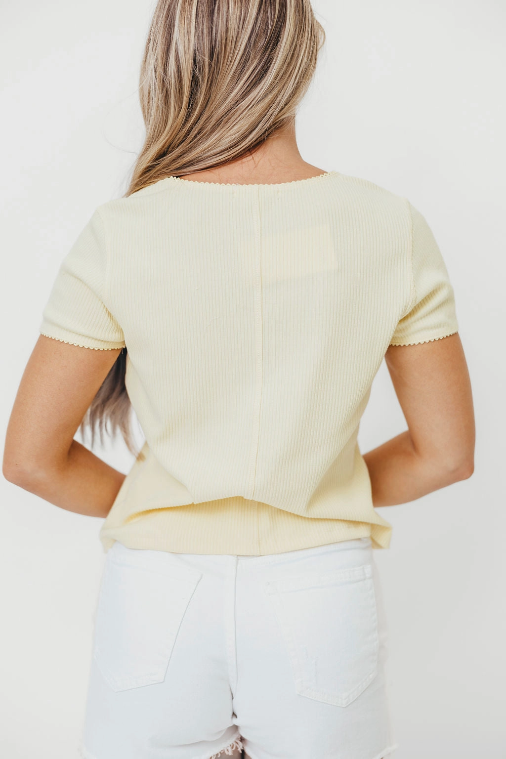 DoubleLayered Collar Petra Ribbed Button-Up Knit Top in Daisy