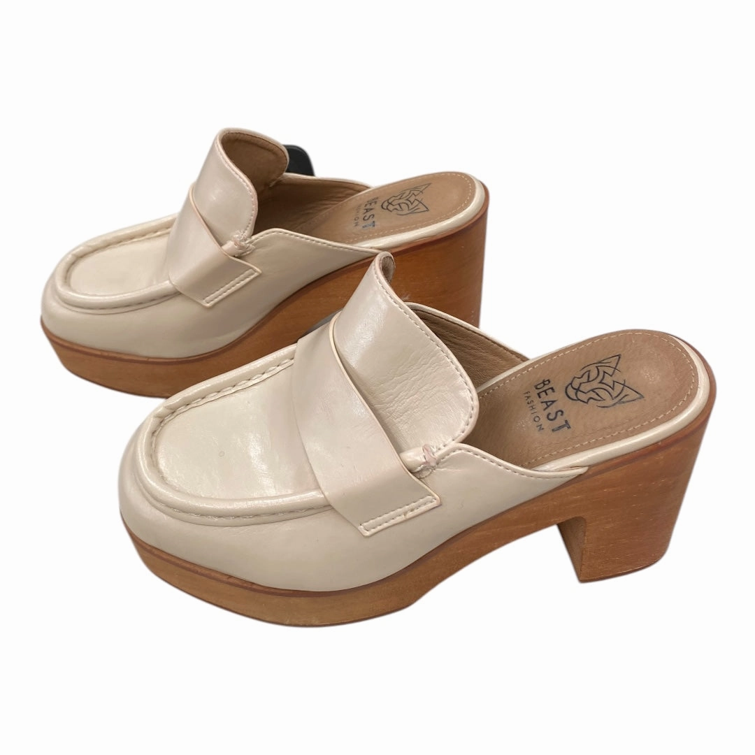 Leather Upper Shoes Heels Block By beast In Cream, Size:5.5
