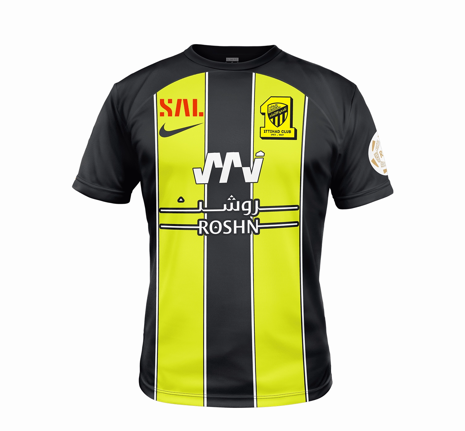 Contoured Side Panels Kids Nike Al-Ittihad 23/24 Home Jersey Full Set Shirt & Shorts ??? ??????? ??????? ???????  ???? ?? ??????