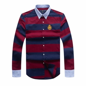 Fashion Choice Cozy Fit Polo Ralph Lauren Red/Navy Blue Bold Stripe Badge Long Sleeve Shirt