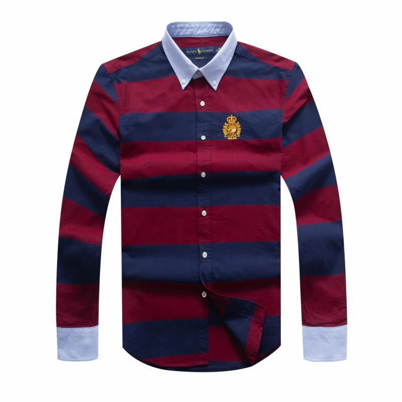 Polo Ralph Lauren Red/Navy Blue Bold Stripe Badge Long Sleeve Shirt Effortless Style