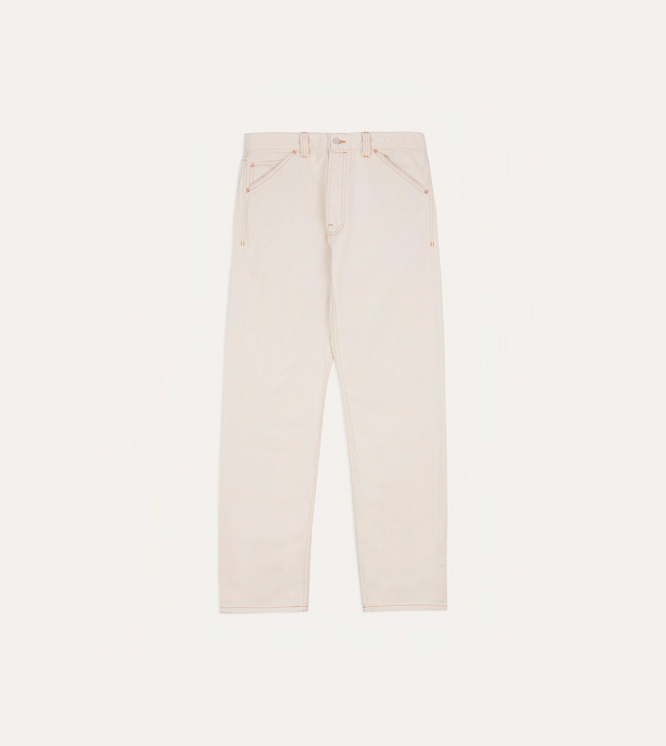 Button front Ecru 12.7oz Selvedge Denim Contrast Stitch Five-Pocket Jeans