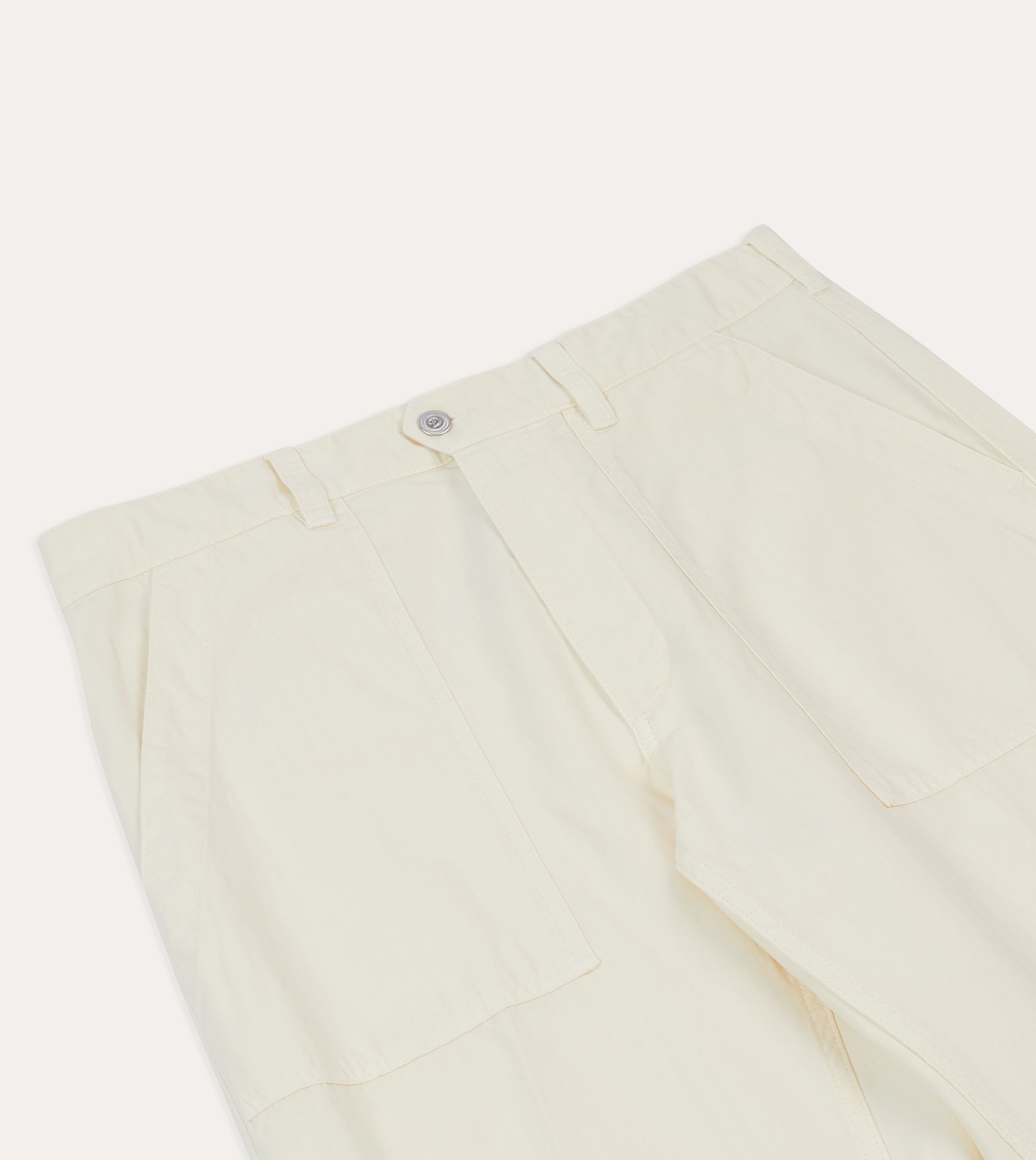 Perfect Pair Ecru Cotton-Linen Herringbone Fatigue Trouser