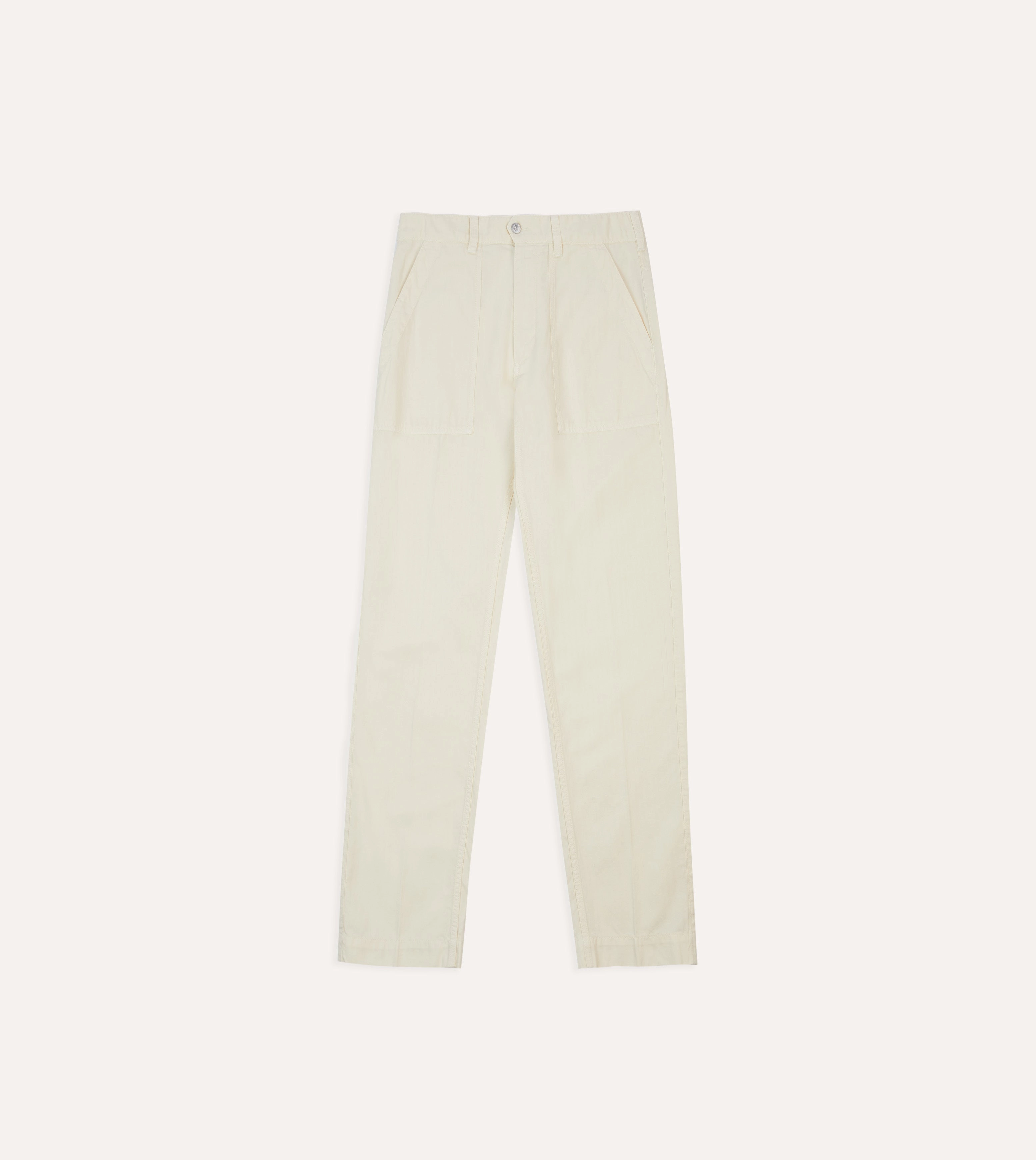 Ecru Cotton-Linen Herringbone Fatigue Trouser Flattering Shape