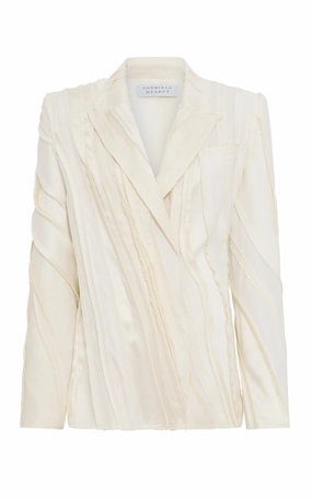 Luxury Wear Edwin Patchwork Blazer in Ivory Textured Linen Slub