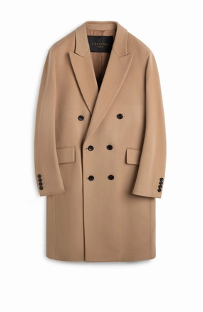 THOMAS WOOL & CASHMERE CAMEL OVERCOAT Recycled Material Blend Quick Release Buckle Mechanism