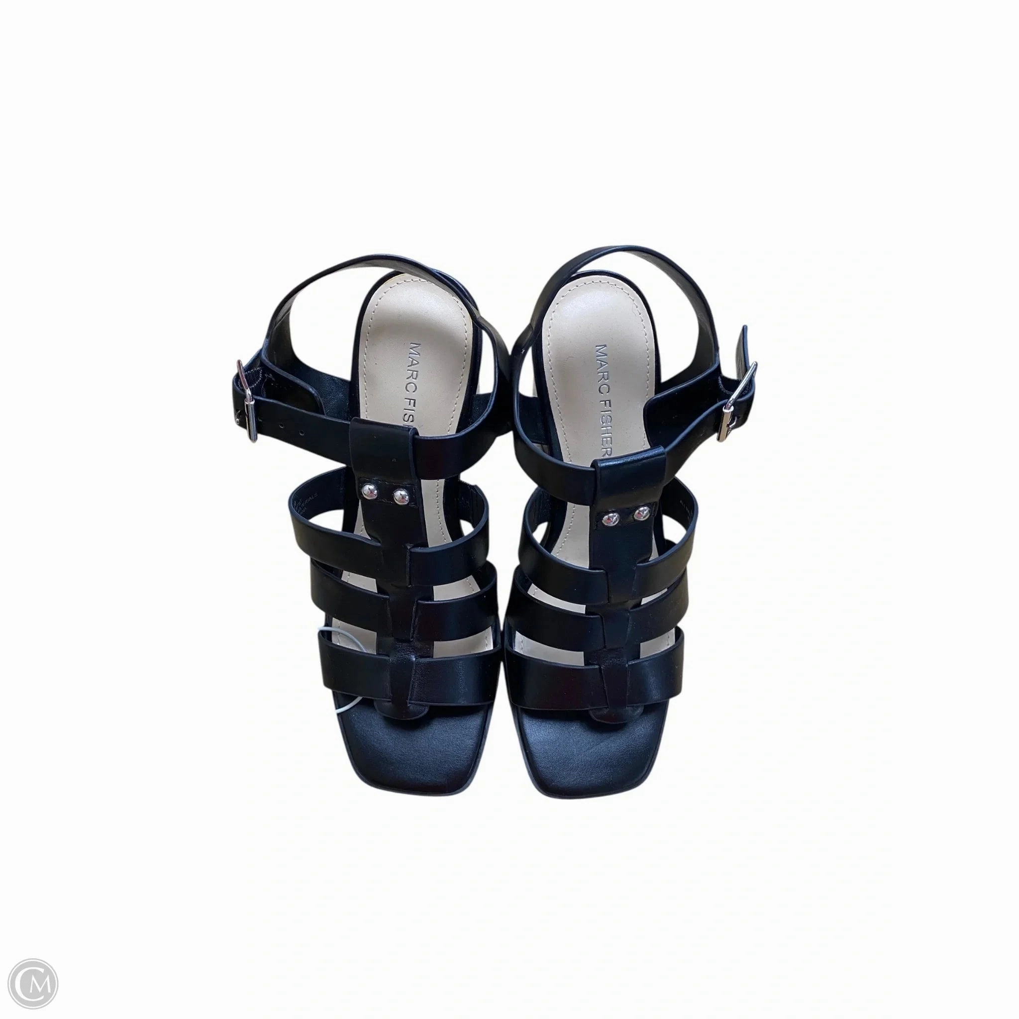 Luxury Sandals Glossy Detail Shoes Heels Block By Marc Fisher In Black, Size: 7.5