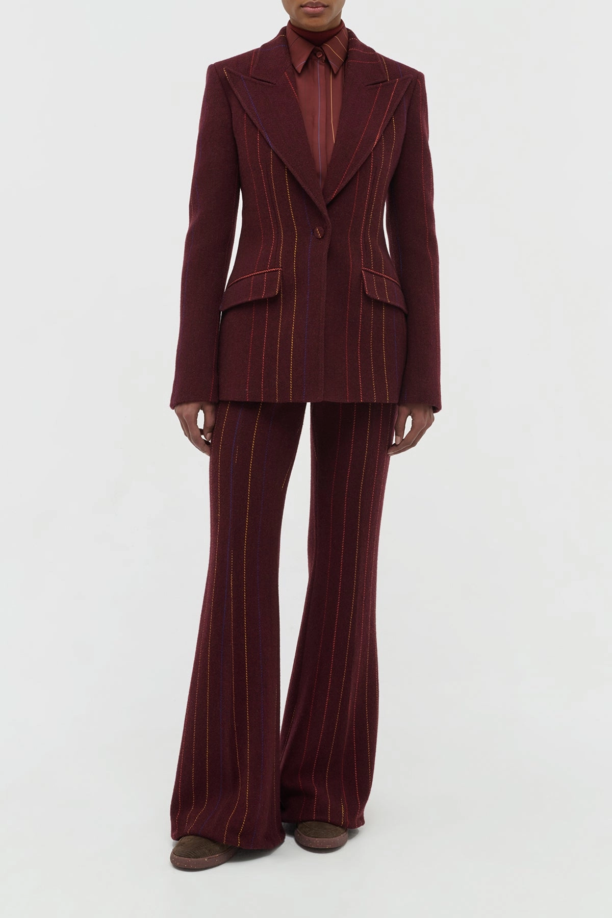 Leiva Blazer in Burnt Sienna Multi Pinstripe Wool Cashmere Chilly Day Layer