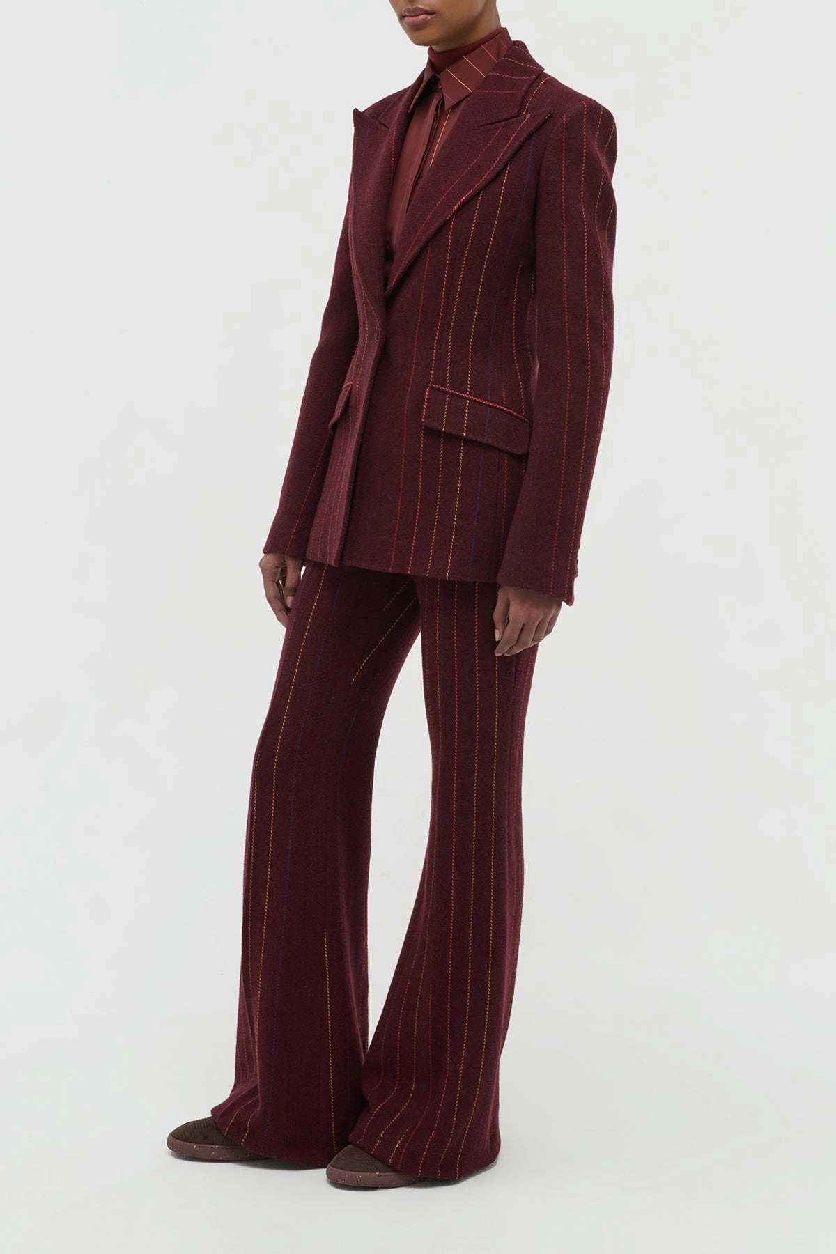 Leiva Blazer in Burnt Sienna Multi Pinstripe Wool Cashmere Tailored Wearable