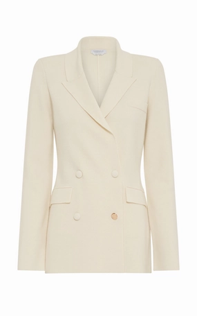 Comfort and Precision Polished Fit Bowen Knit Jacket in Ivory Merino Wool Cashmere