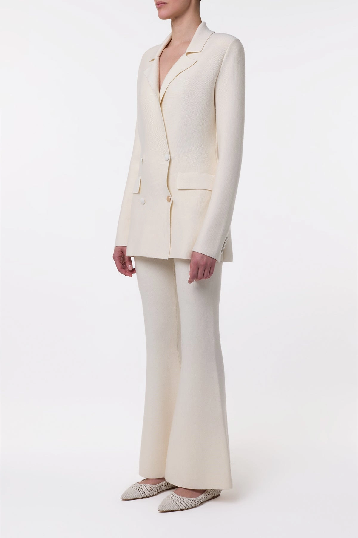 Professional Cut Bowen Knit Jacket in Ivory Merino Wool Cashmere