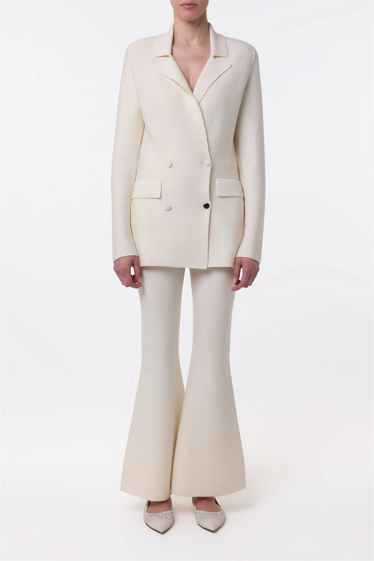 Refined Comfort Tailored Fit Design Bowen Knit Jacket in Ivory Merino Wool Cashmere