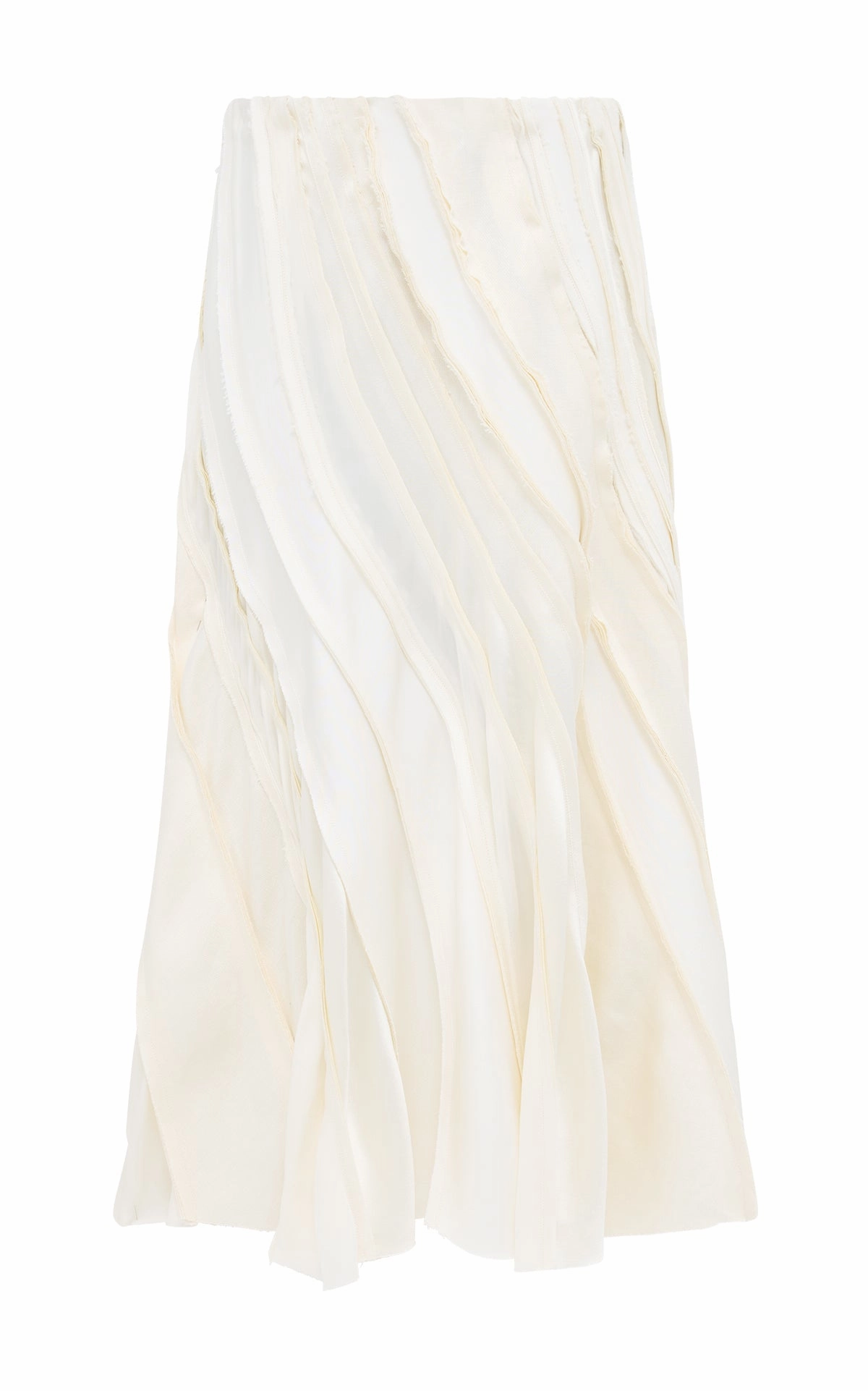 Sleek Business Wear Timeless Comfort Elora Patchwork Midi Skirt in Ivory Textured Linen Slub