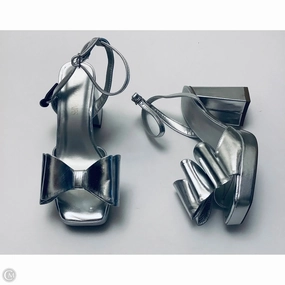 Evening Footwear Shoes Heels Block By Clothes Mentor In Silver, Size: 8.5